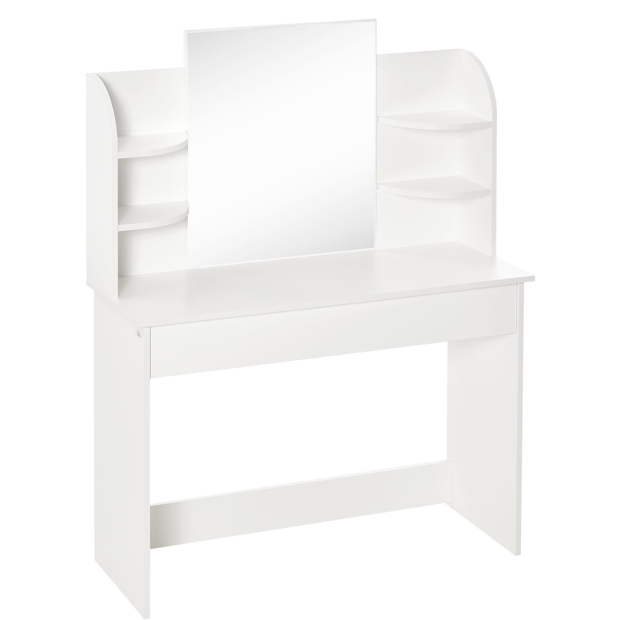 HOMCOM Vanity Table Wood Dressing Table w/ Makeup Mirror, Big Drawers, Open Shelf for Bedroom White