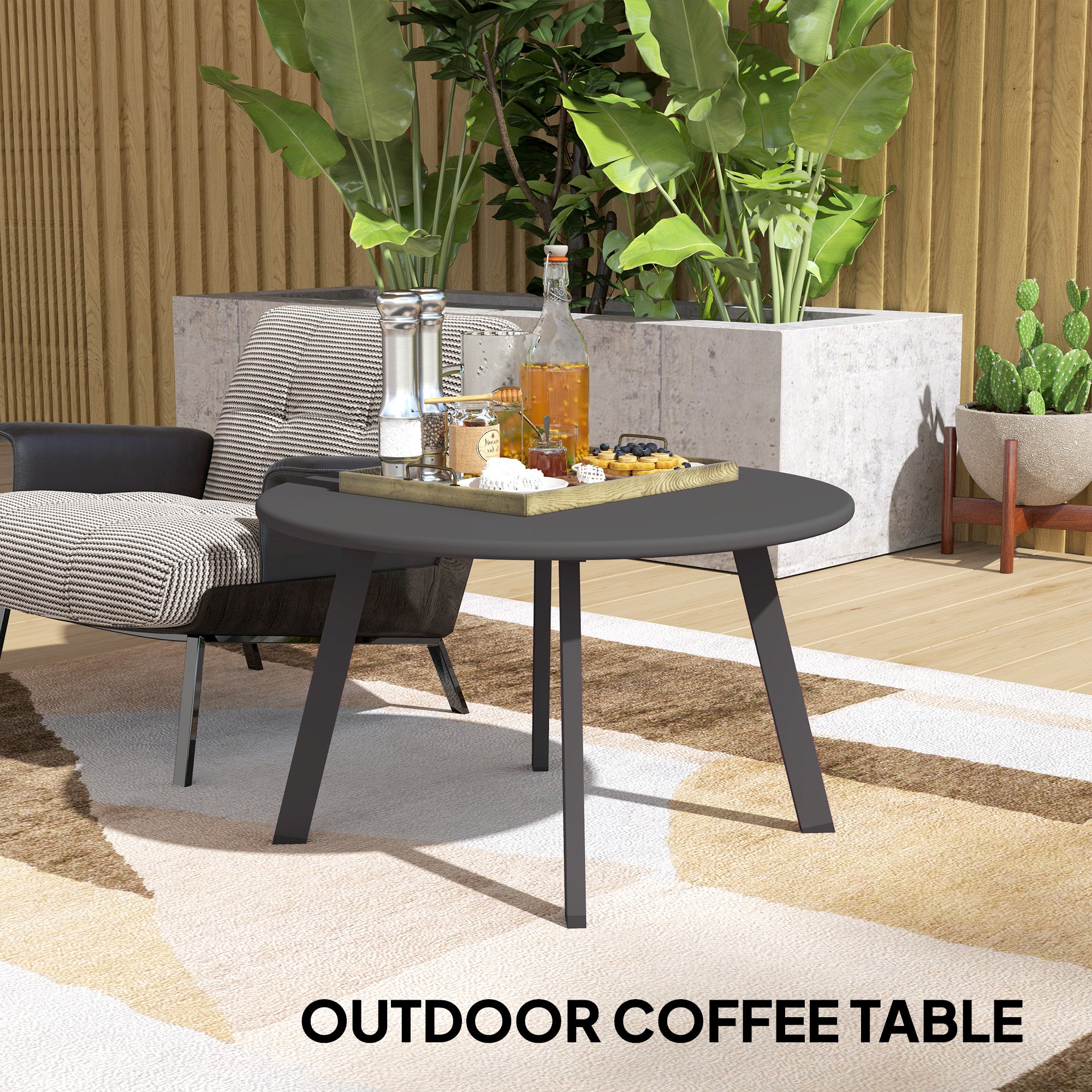 Outsunny 36" Patio Coffee Table, Round Outdoor Side Table with Weather Resistant Metal Frame and Non-Slip Foot Pads for Garden, Balcony, Backyard, Living Room, Black