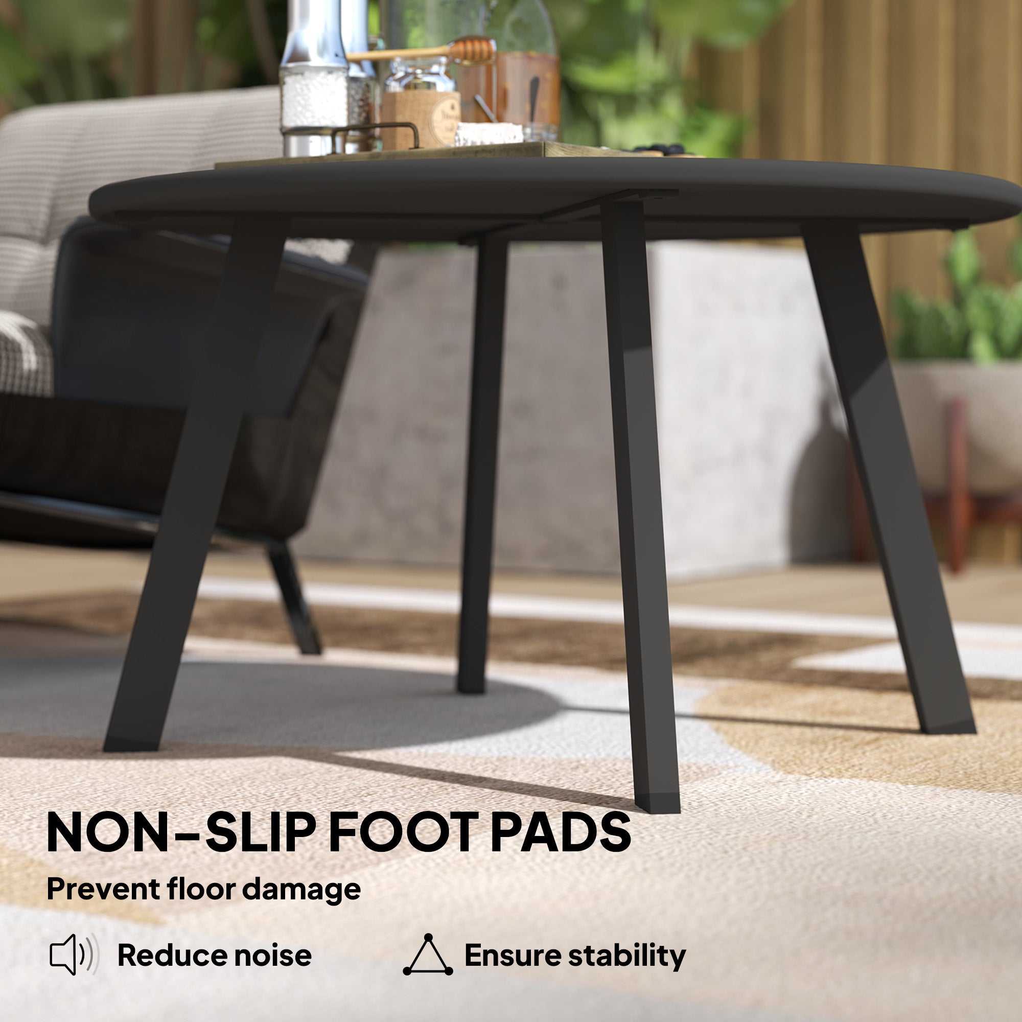 Outsunny 36" Patio Coffee Table, Round Outdoor Side Table with Weather Resistant Metal Frame and Non-Slip Foot Pads for Garden, Balcony, Backyard, Living Room, Black