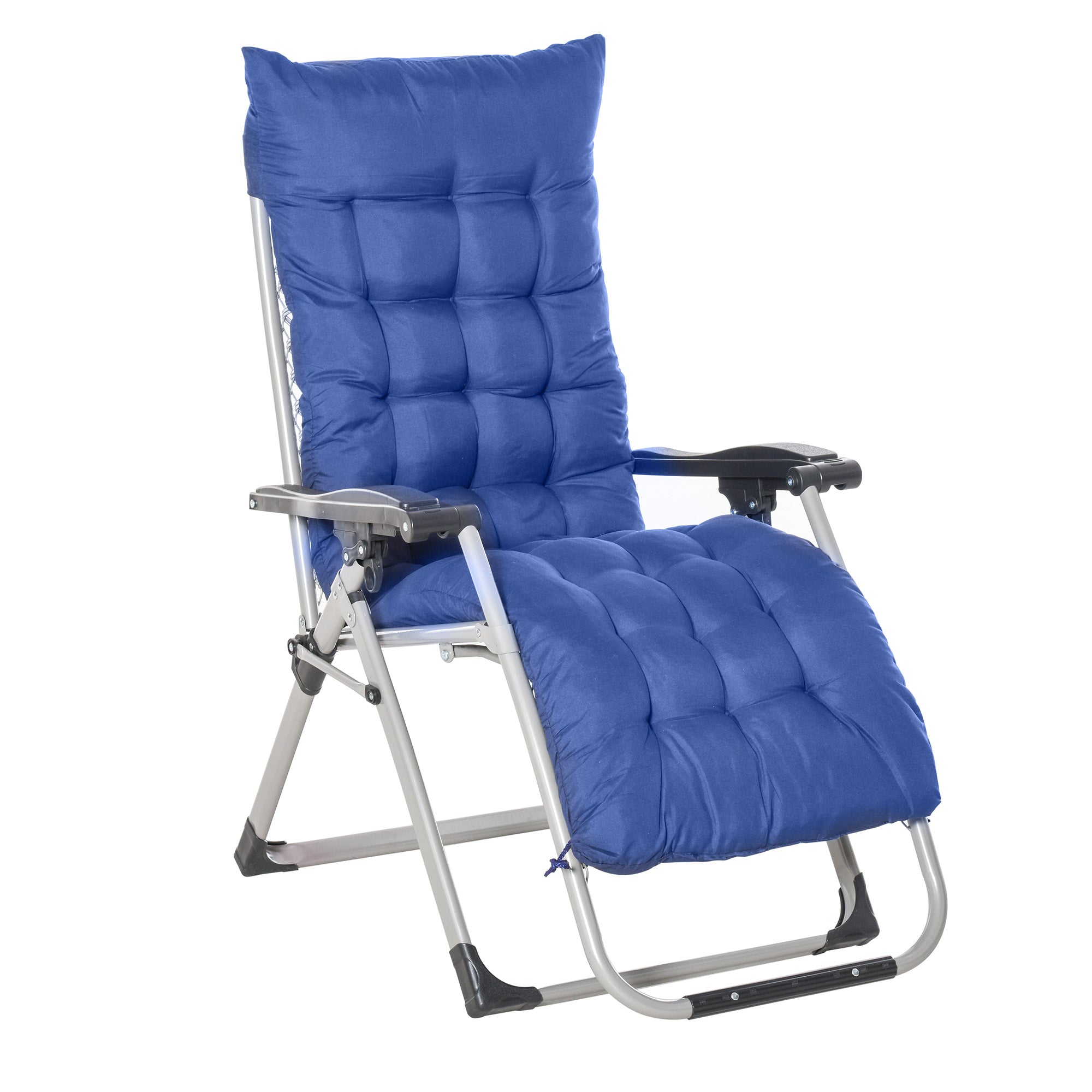 Outsunny Reclining Zero Gravity Chair with Adjustable Backrest, Folding Garden Sun Lounger with Removable Cushion and Headrest, Dark Blue