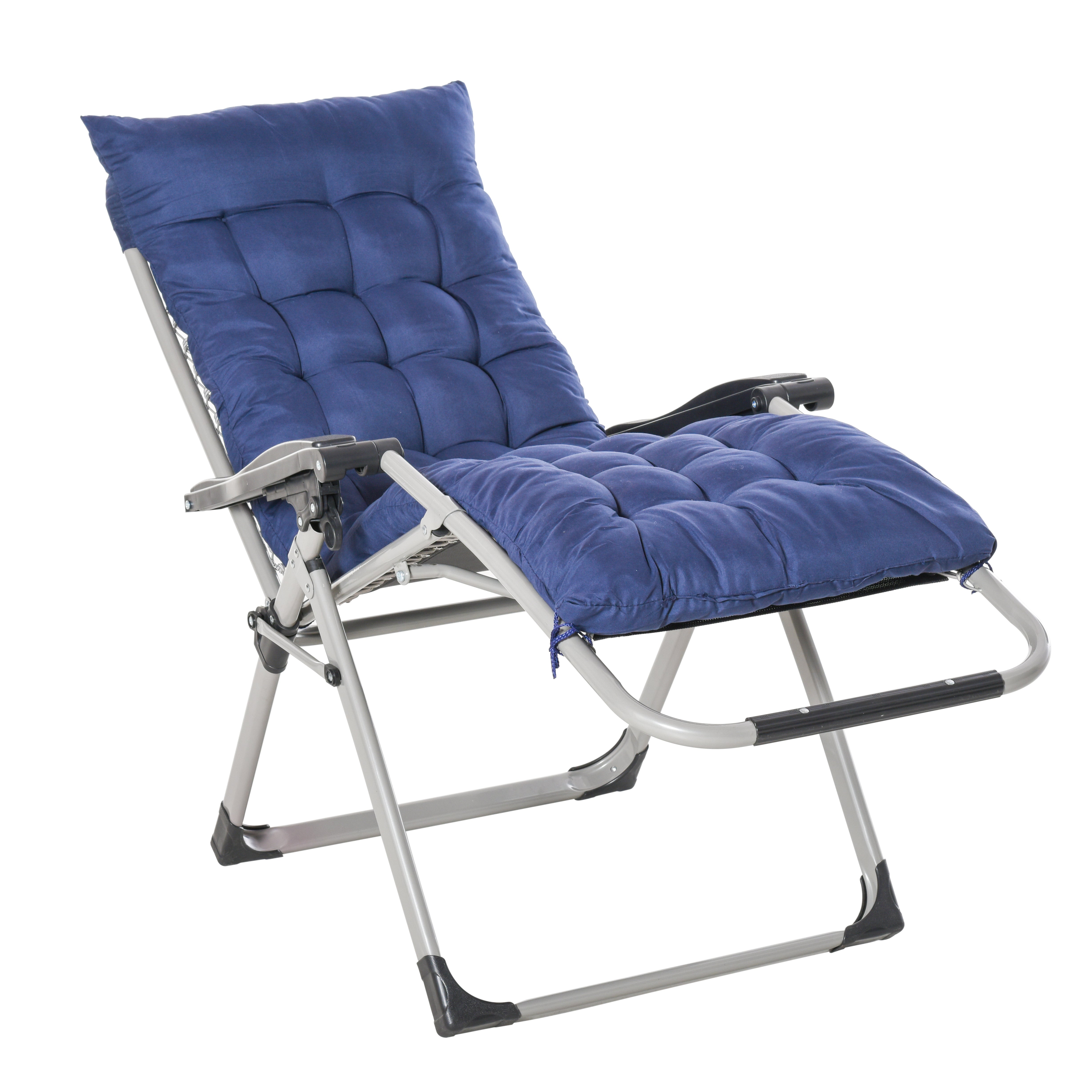 Outsunny Reclining Zero Gravity Chair with Adjustable Backrest, Folding Garden Sun Lounger with Removable Cushion and Headrest, Dark Blue