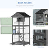 PawHut 71" Bird Cage Wooden Bird Cage Stand with Two Doors, Ladder and Pull out Tray for Finches, Dark Grey