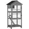 PawHut 71" Bird Cage Wooden Bird Cage Stand with Two Doors, Ladder and Pull out Tray for Finches, Dark Grey