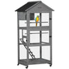 PawHut 71" Bird Cage Wooden Bird Cage Stand with Two Doors, Ladder and Pull out Tray for Finches, Dark Grey