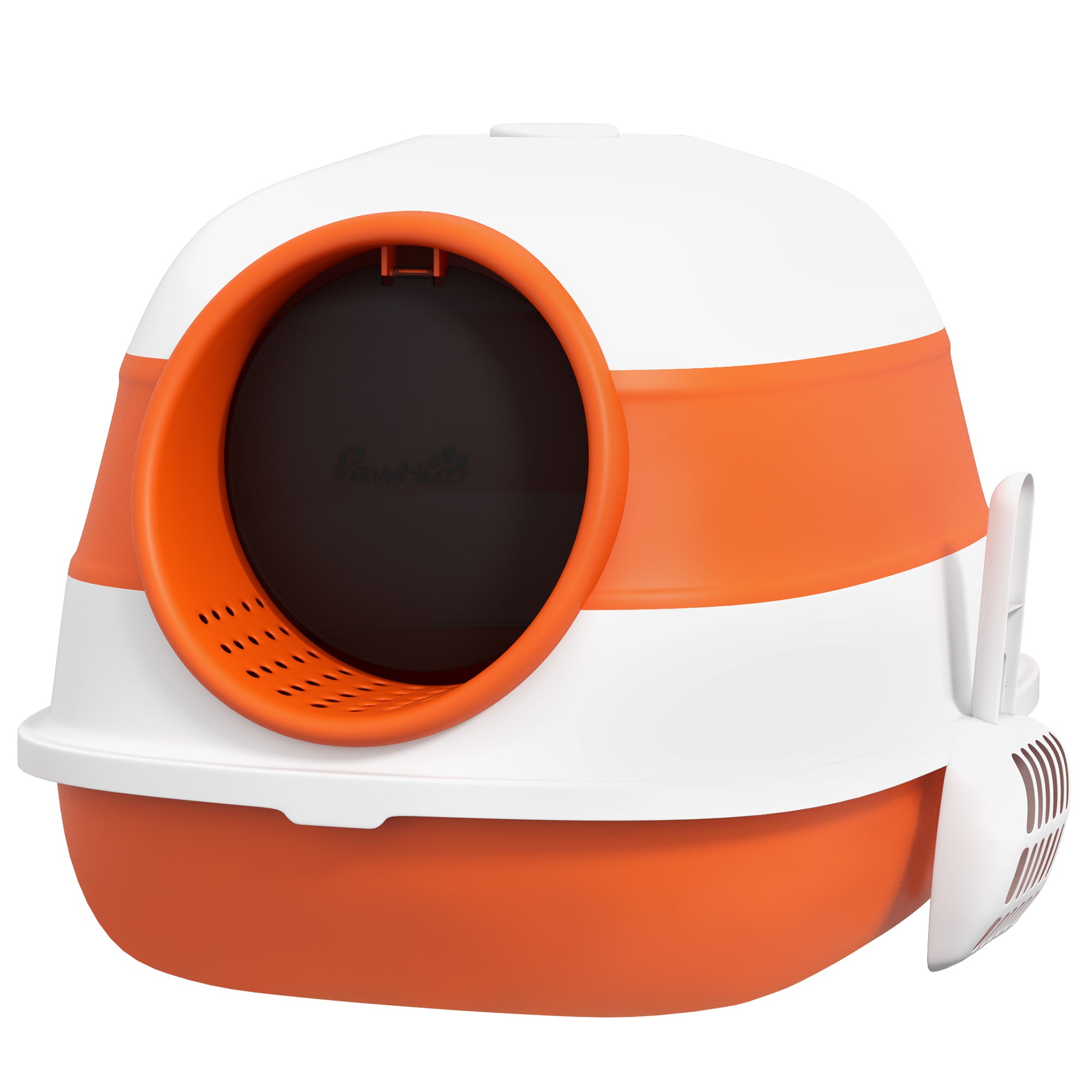 PawHut Foldable Cat Litter Box with Lid, Hooded Cat Litter Tray with High Sides, Air Freshener, Large Two-Way Entrance, Scoop, Orange