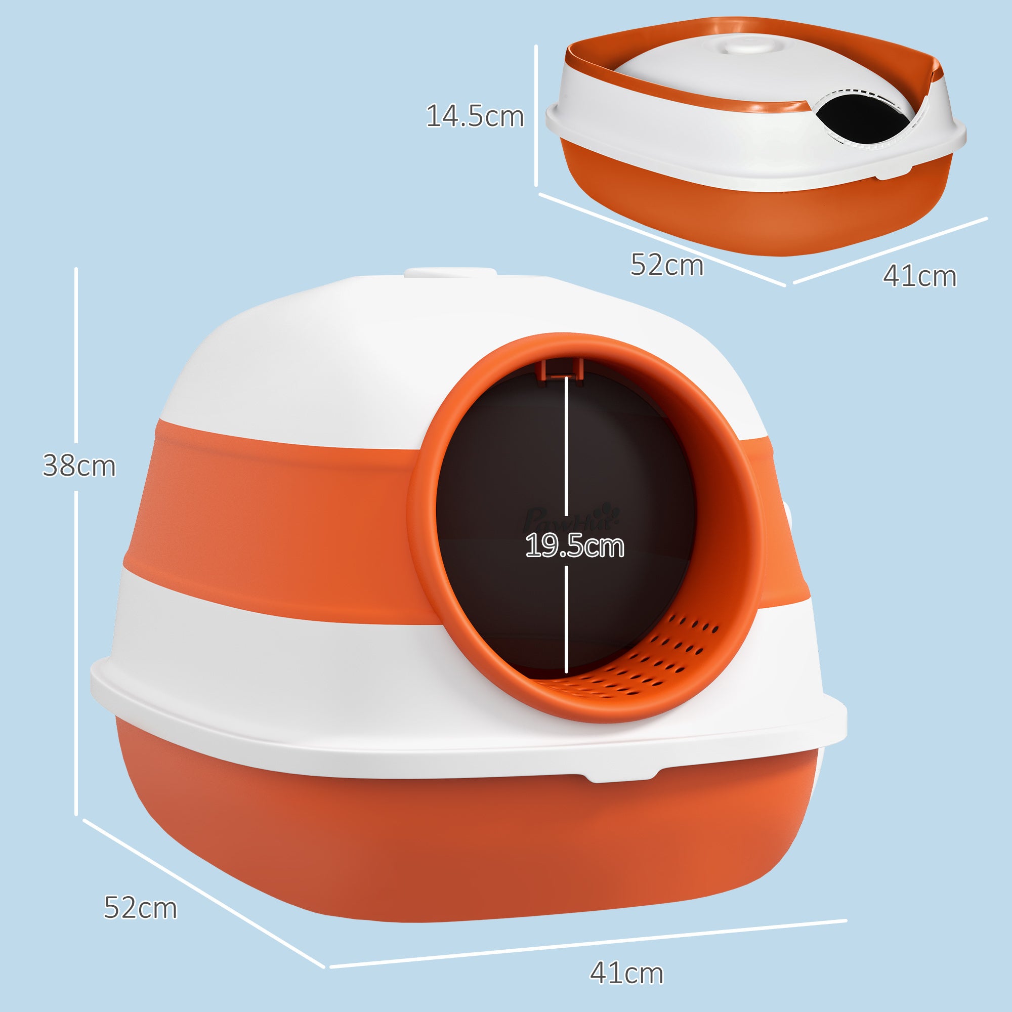 PawHut Foldable Cat Litter Box with Lid, Hooded Cat Litter Tray with High Sides, Air Freshener, Large Two-Way Entrance, Scoop, Orange