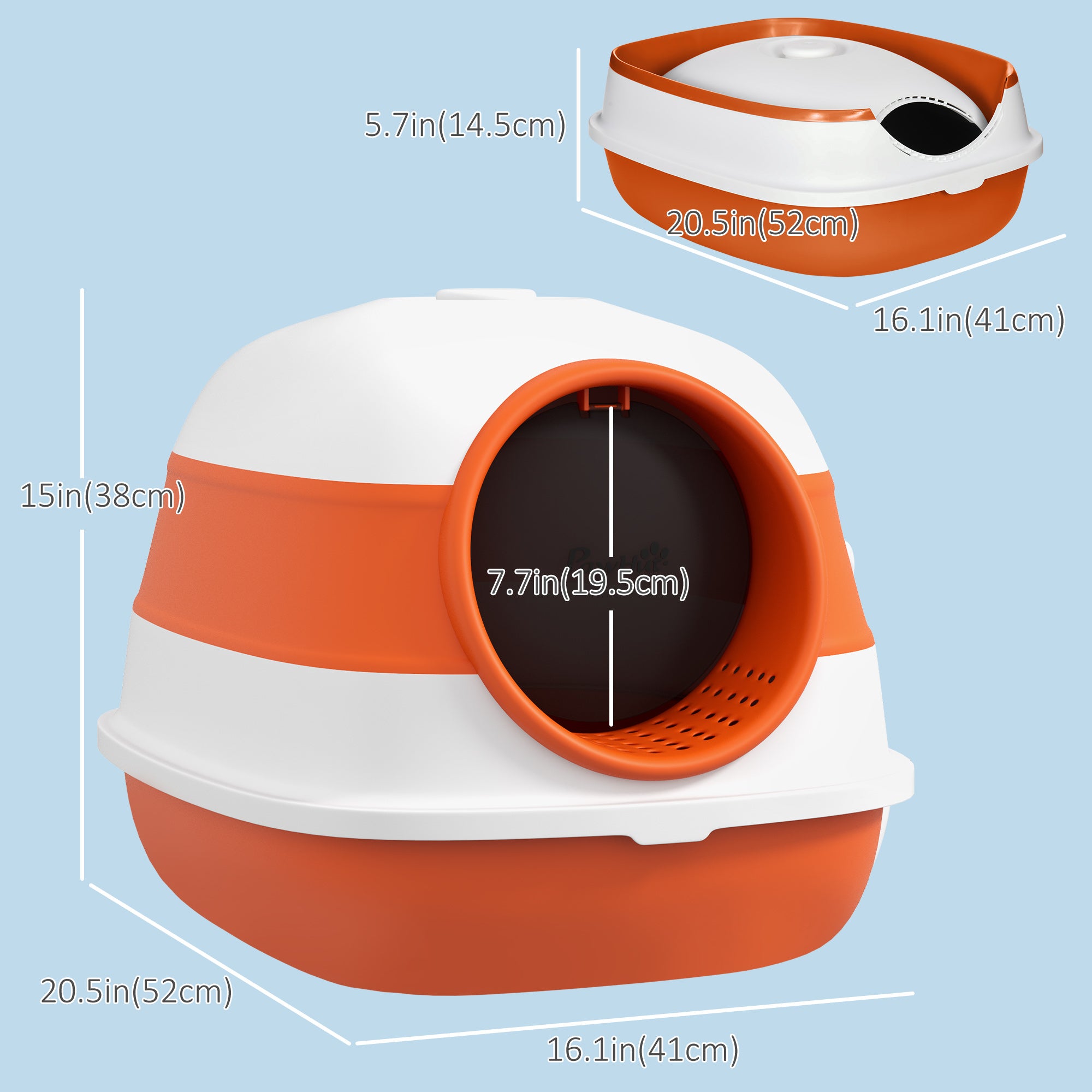 PawHut Foldable Large Cat Litter Box with Lid, Covered Kitten Litter Box w/ Automatic Cat Litter-Proof Sides, Deodorization, Easy to Clean, White and Orange