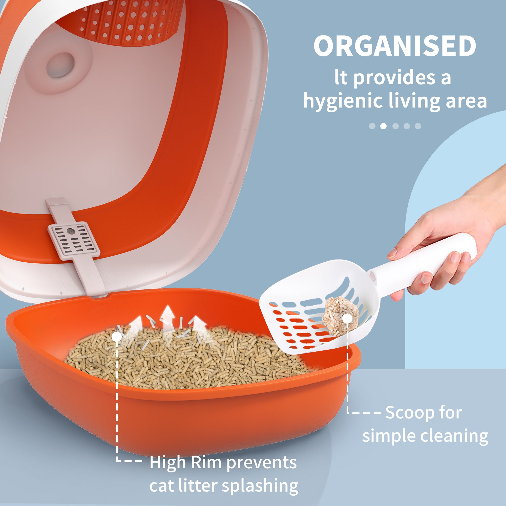 PawHut Foldable Cat Litter Box with Lid, Hooded Cat Litter Tray with High Sides, Air Freshener, Large Two-Way Entrance, Scoop, Orange