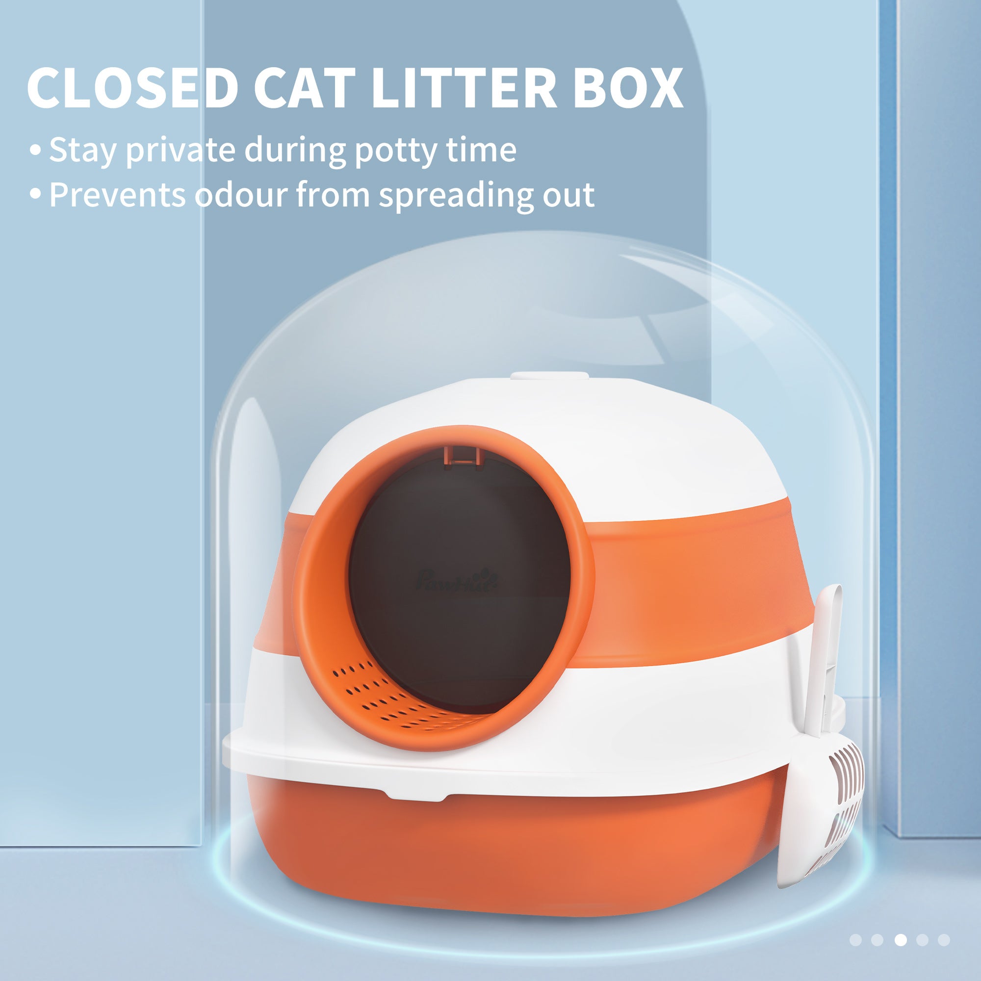 PawHut Foldable Large Cat Litter Box with Lid, Covered Kitten Litter Box w/ Automatic Cat Litter-Proof Sides, Deodorization, Easy to Clean, White and Orange