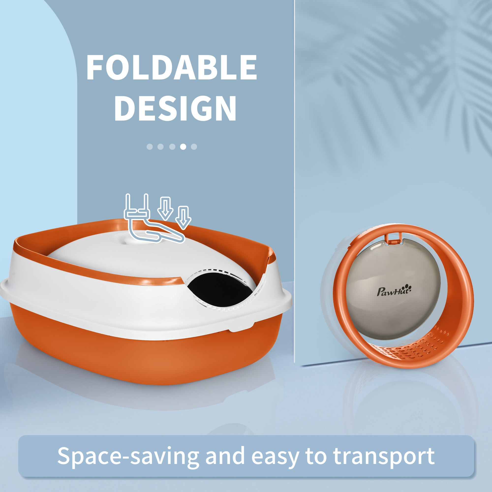 PawHut Foldable Cat Litter Box with Lid, Hooded Cat Litter Tray with High Sides, Air Freshener, Large Two-Way Entrance, Scoop, Orange
