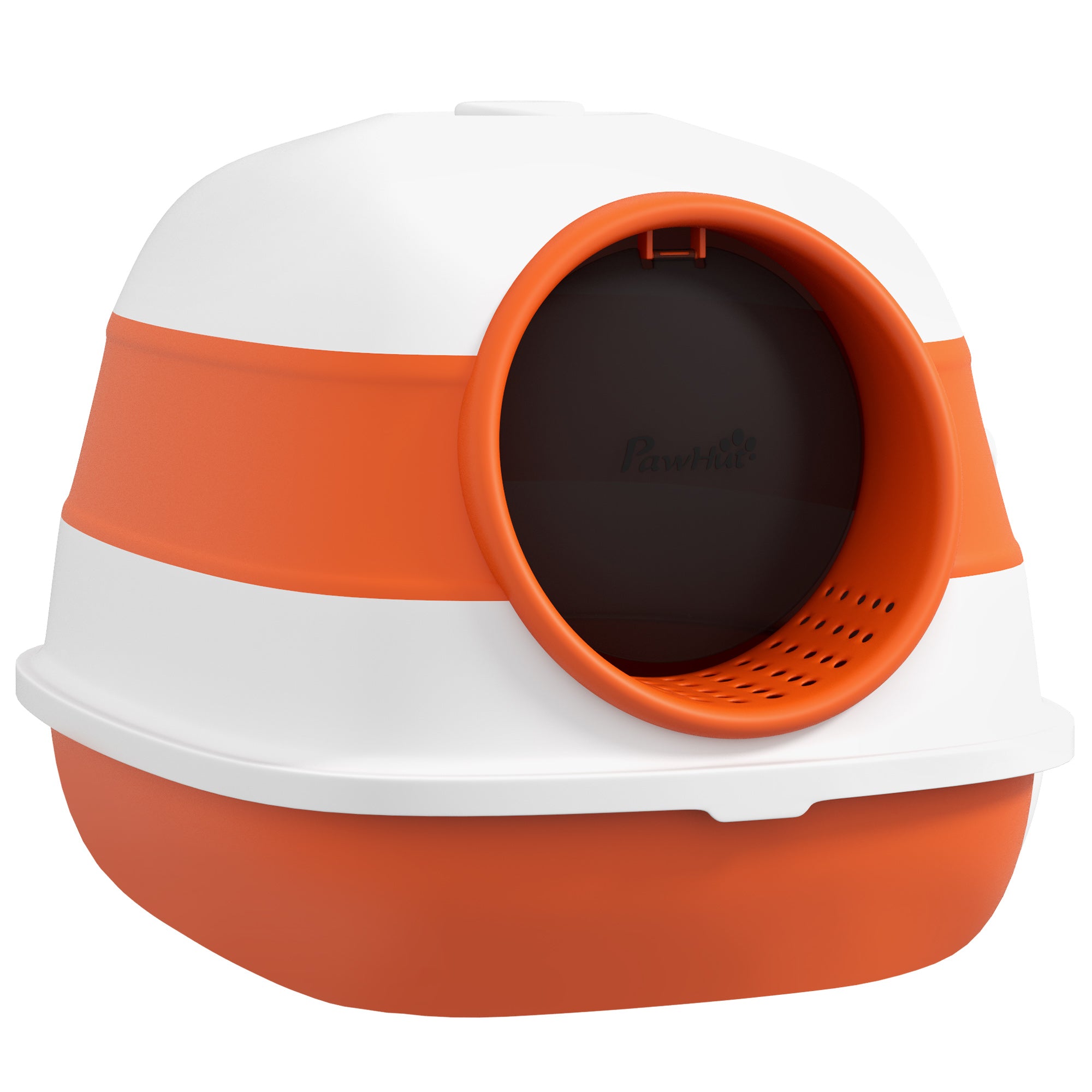 PawHut Foldable Large Cat Litter Box with Lid, Covered Kitten Litter Box w/ Automatic Cat Litter-Proof Sides, Deodorization, Easy to Clean, White and Orange