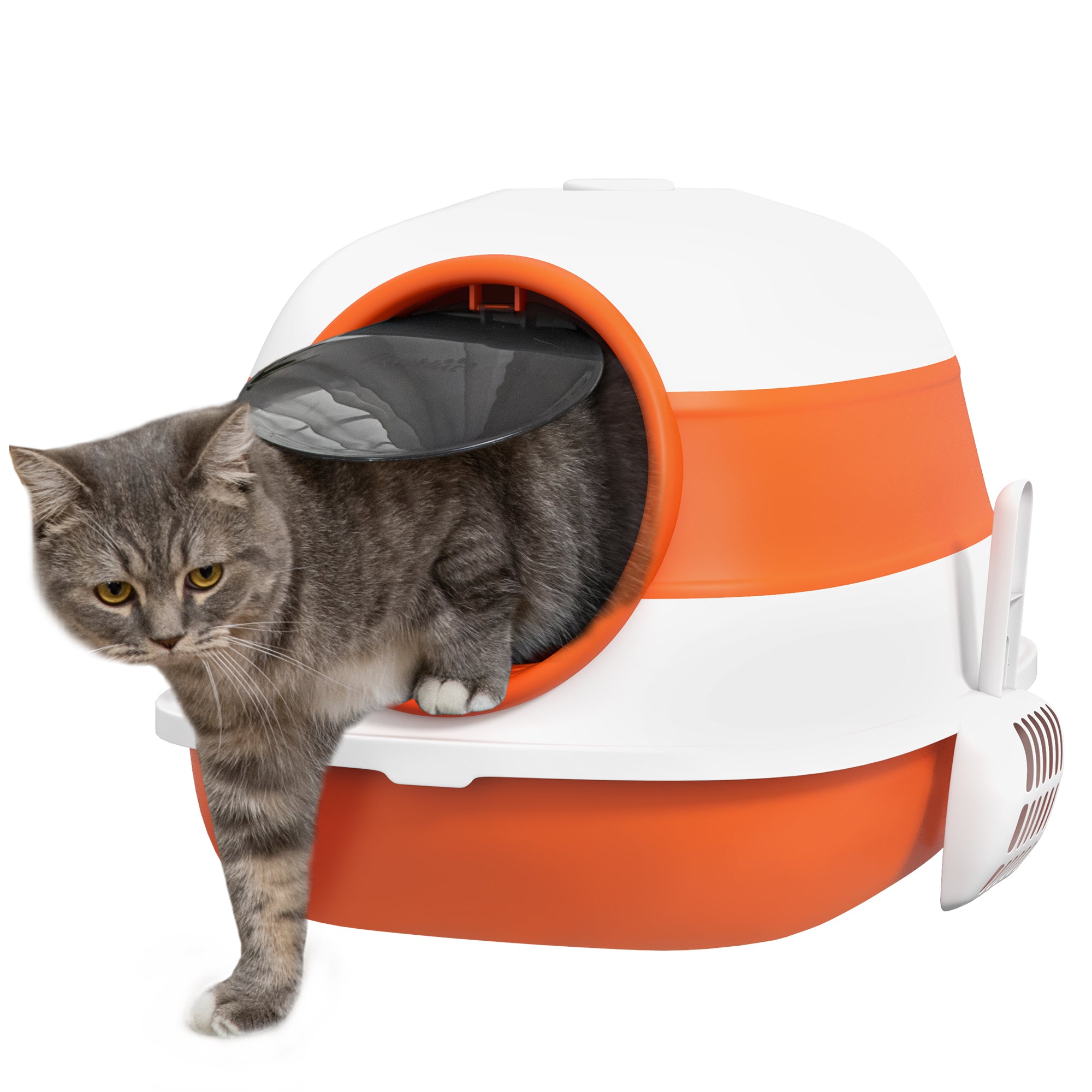 PawHut Foldable Cat Litter Box with Lid, Hooded Cat Litter Tray with High Sides, Air Freshener, Large Two-Way Entrance, Scoop, Orange