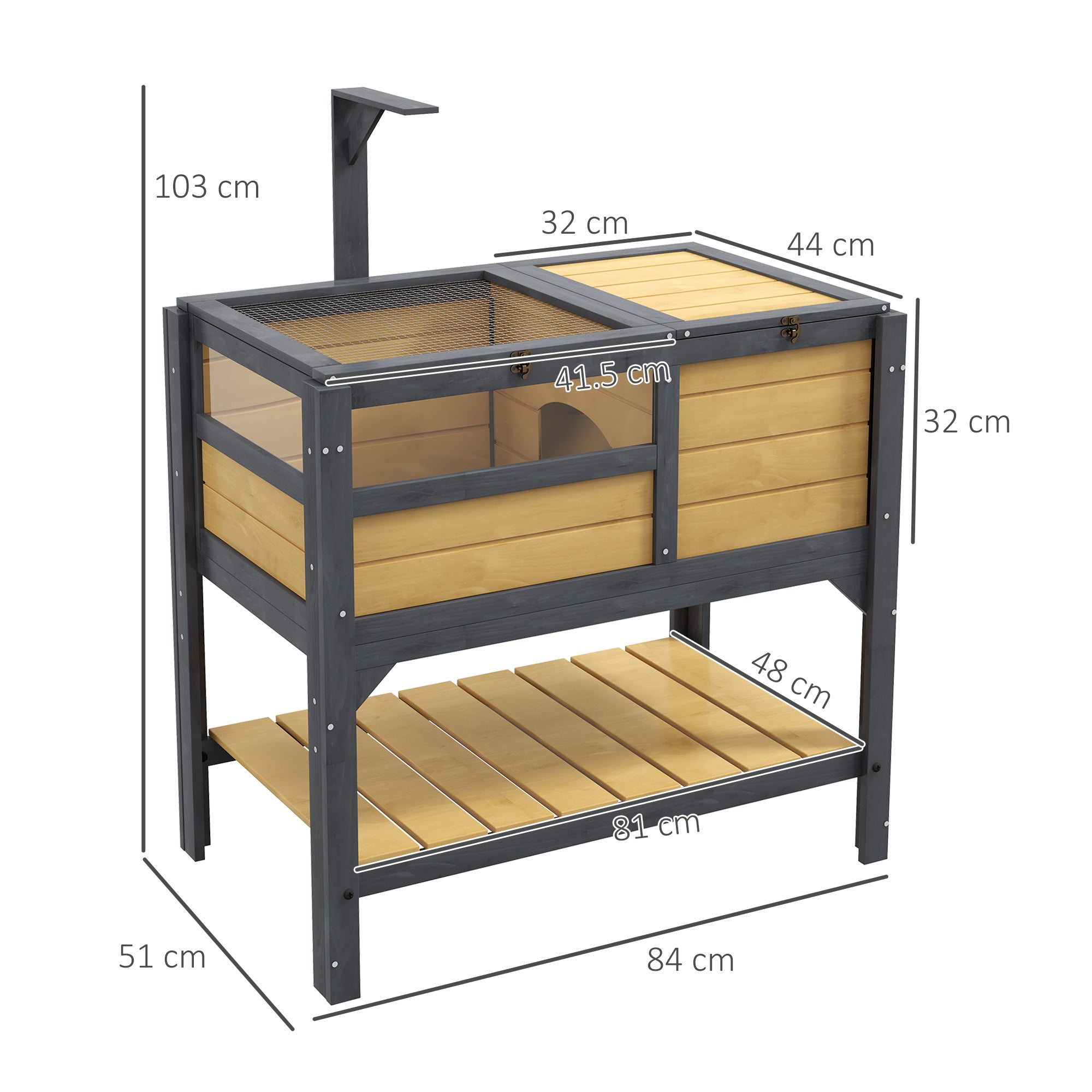 PawHut Tortoise House w/ Shelf, Small Pet Reptile Wooden House w/ Hide Shelter Den and Run, Lamp Holder, Tray, for Indoors, Outdoors - Yellow
