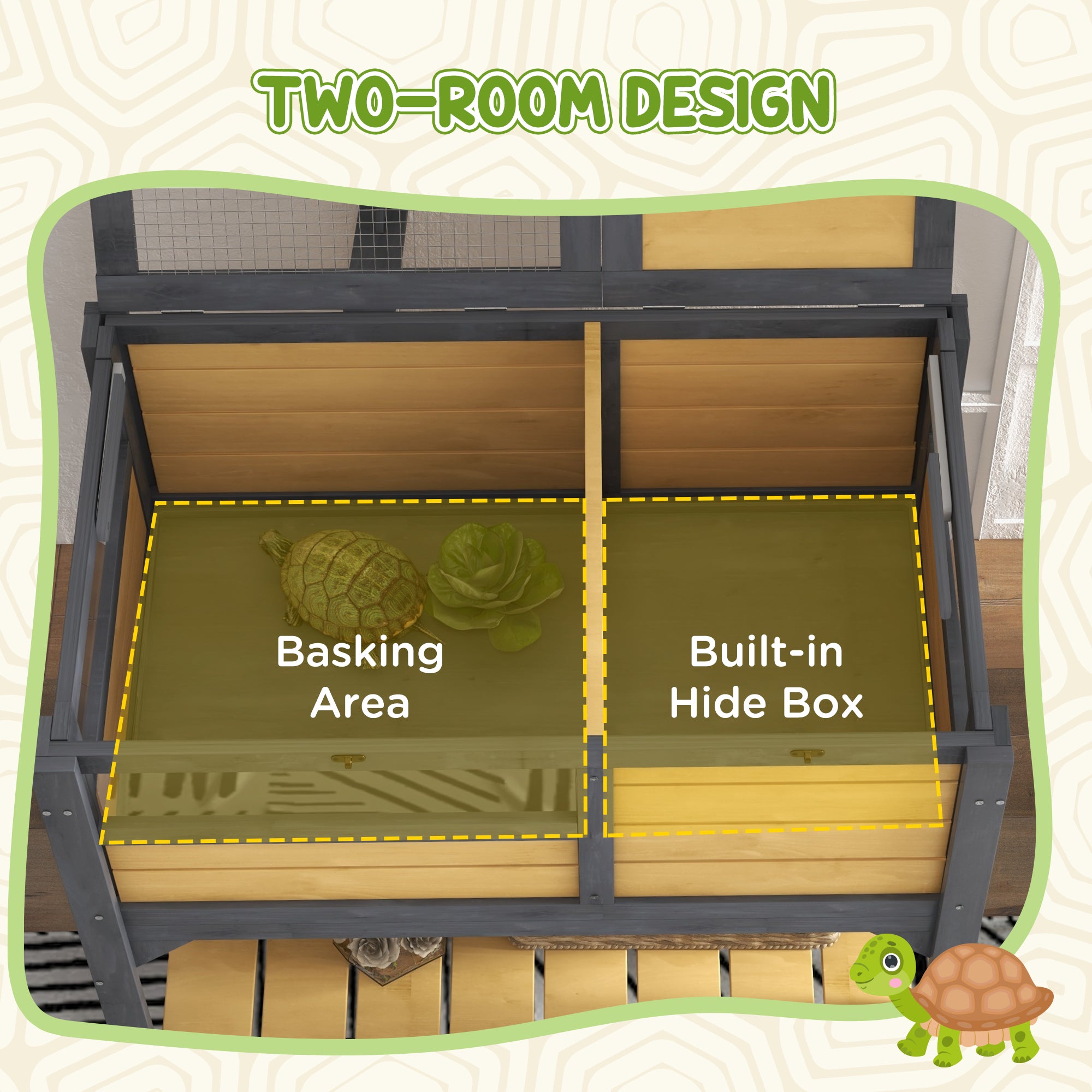 PawHut Tortoise House w/ Shelf, Small Pet Reptile Wooden House w/ Hide Shelter Den and Run, Lamp Holder, Tray, for Indoors, Outdoors - Yellow