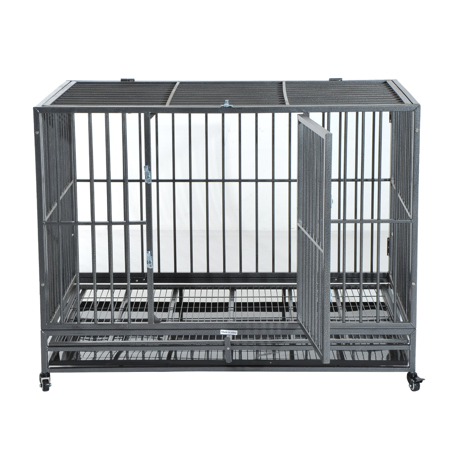 PawHut 48" Heavy Duty Steel Dog Crate Kennel Pet Cage w/ Wheels - Grey Vein