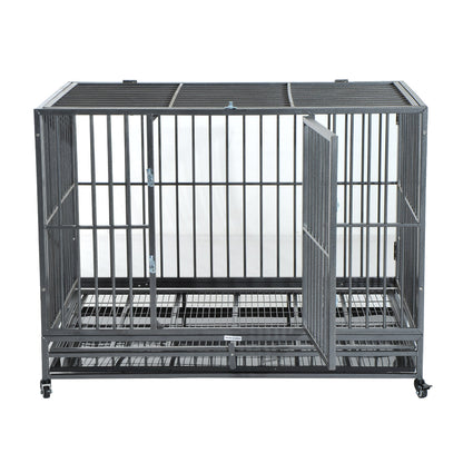 PawHut 48" Heavy Duty Steel Dog Crate Kennel Pet Cage w/ Wheels - Grey Vein