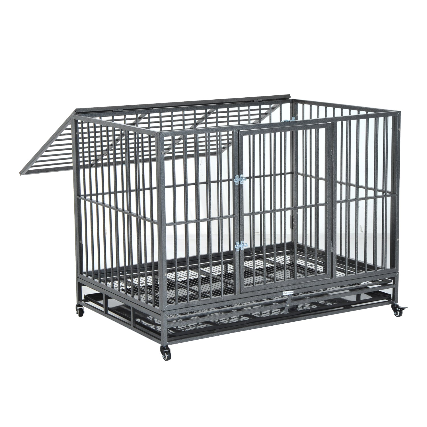 PawHut 48" Heavy Duty Steel Dog Crate Kennel Pet Cage w/ Wheels - Grey Vein