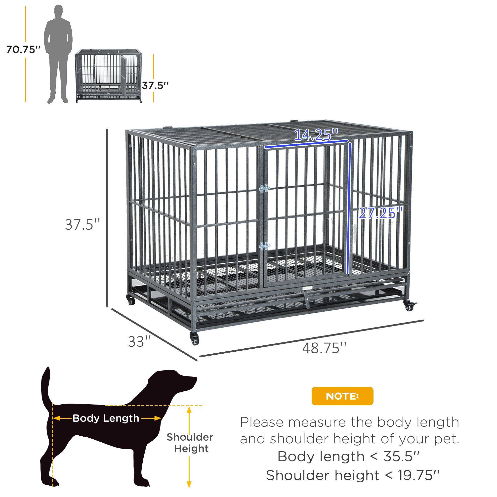 PawHut 48" Heavy Duty Steel Dog Crate Kennel Pet Cage w/ Wheels - Grey Vein