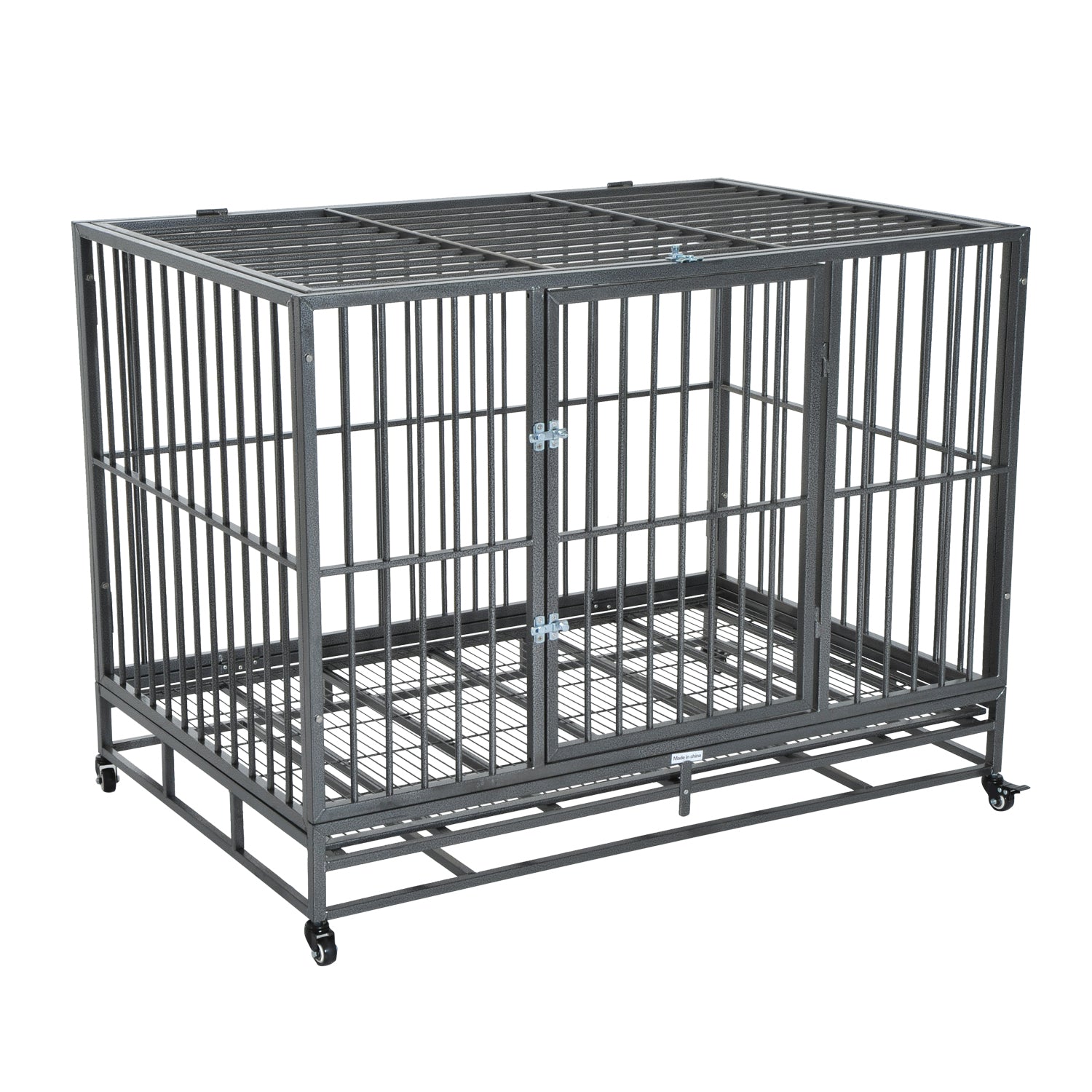 PawHut 48" Heavy Duty Steel Dog Crate Kennel Pet Cage w/ Wheels - Grey Vein