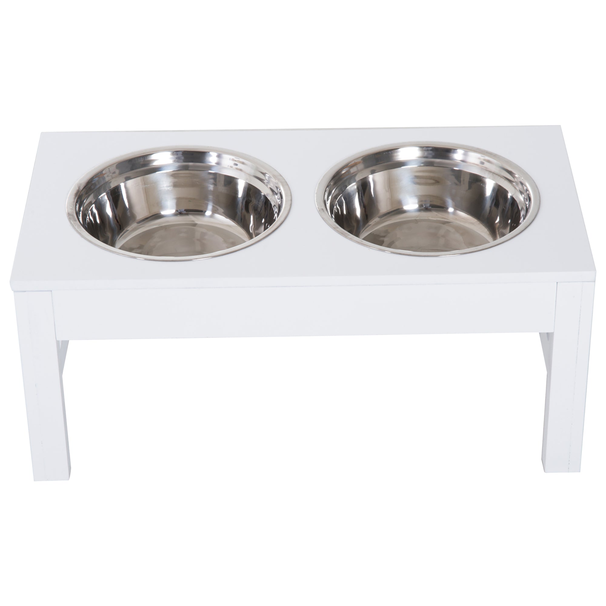PawHut 23" Modern Decorative Dog Bone Wooden Heavy Duty Pet Food Bowl Elevated Feeding Station - White