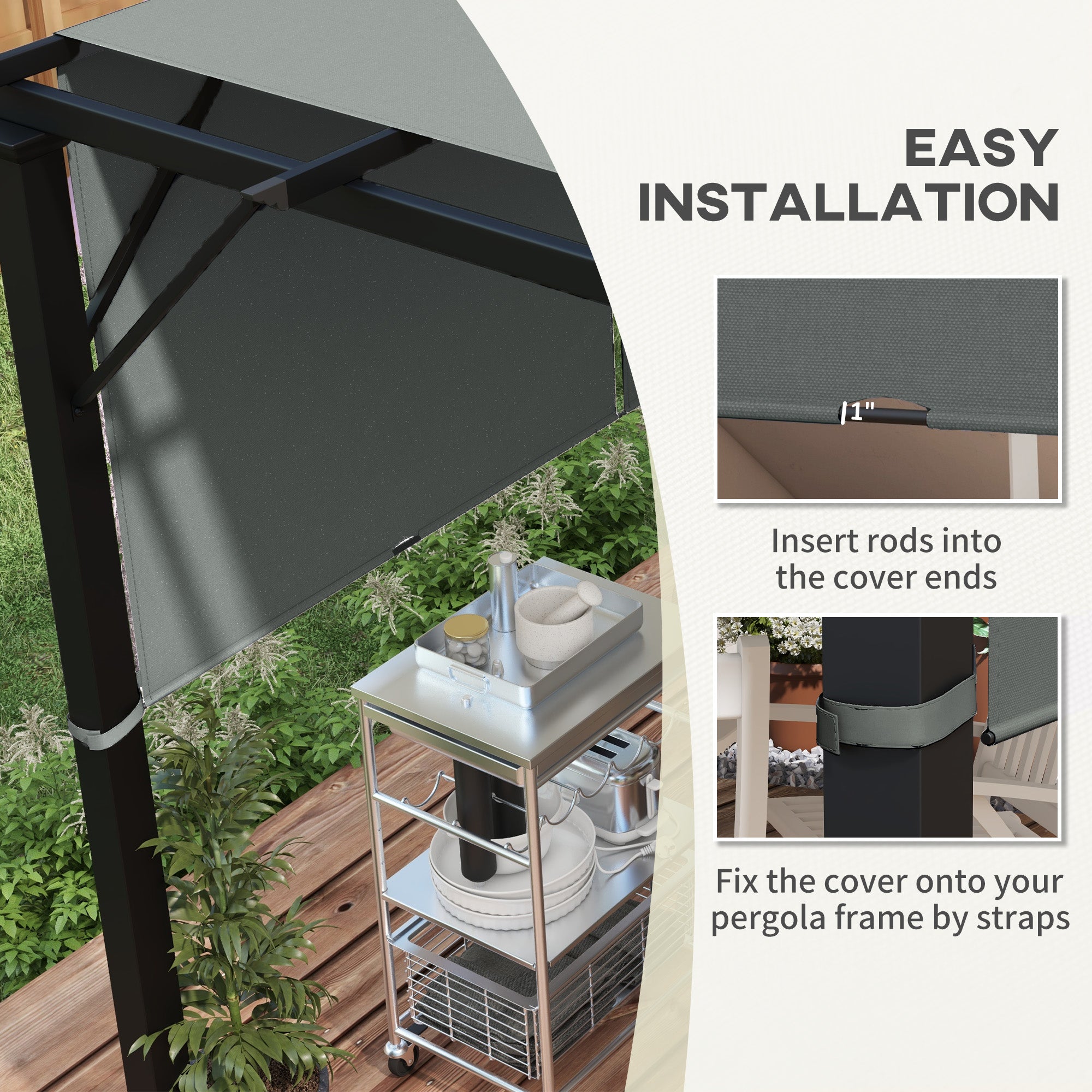 Outsunny 2 Pcs 16 x 4ft Pergola Canopy Replacement, UV Protection Pergola Shade Cover, Easy to Install, for 10 x 10ft Pergola, Dark Grey