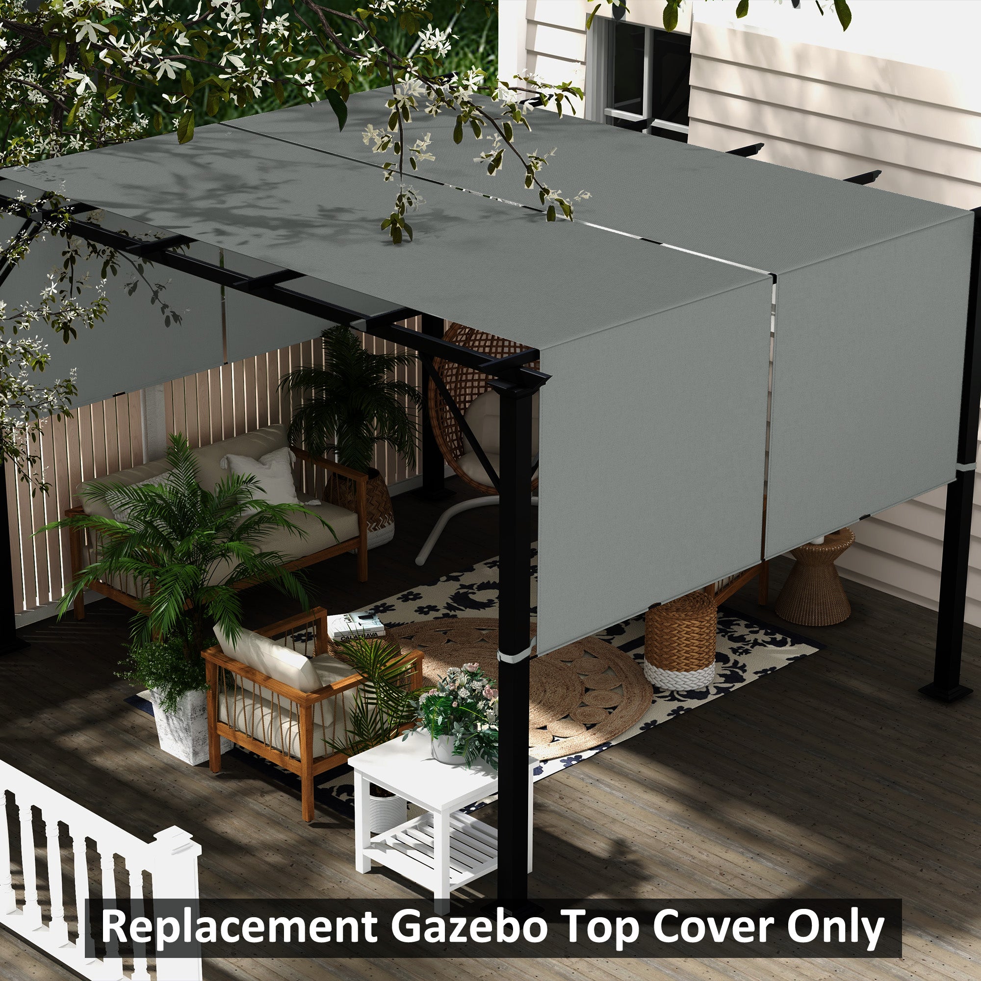 Outsunny 2 Pcs 16 x 4ft Pergola Canopy Replacement, UV Protection Pergola Shade Cover, Easy to Install, for 10 x 10ft Pergola, Dark Grey