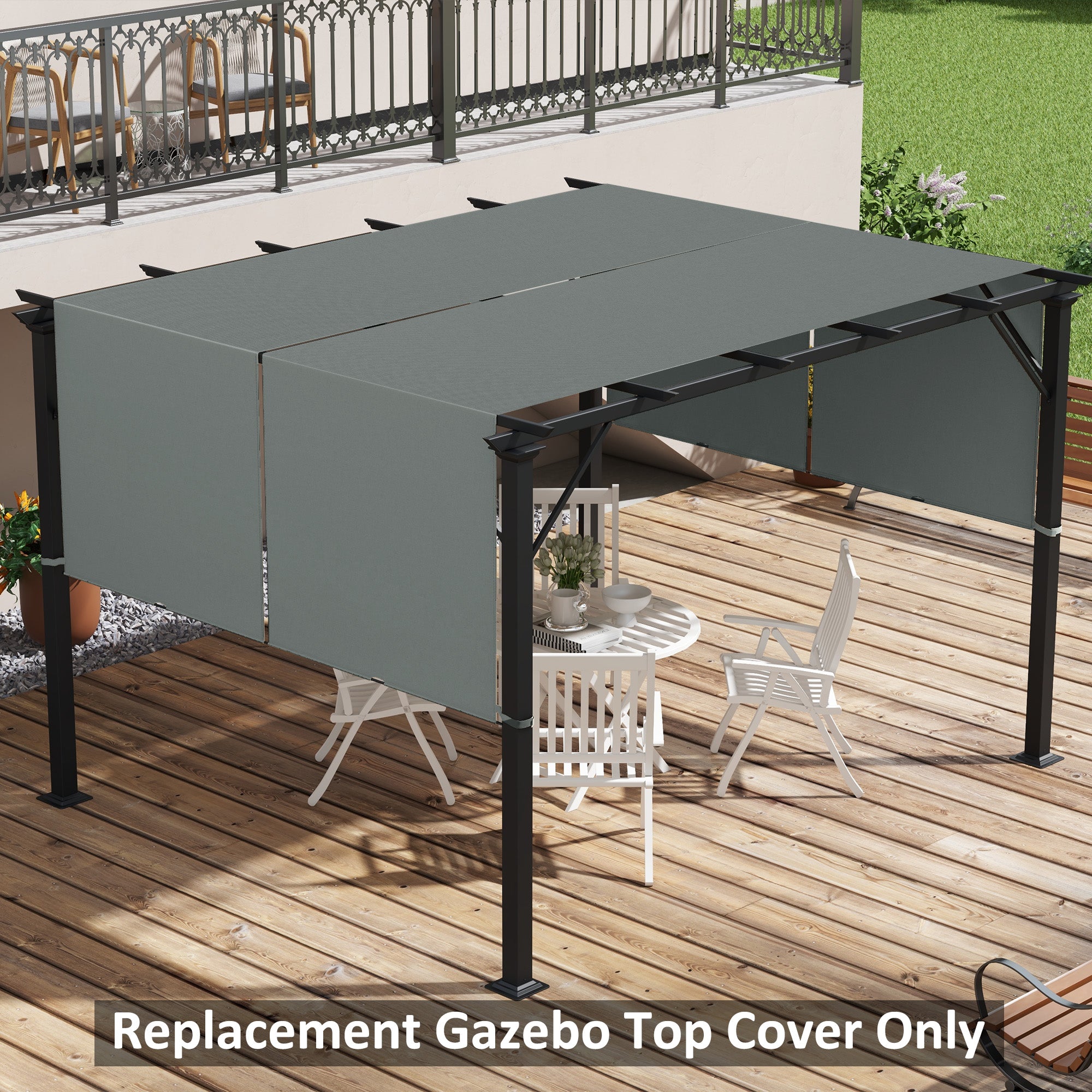 Outsunny 2 Pcs 16 x 4ft Pergola Canopy Replacement, UV Protection Pergola Shade Cover, Easy to Install, for 10 x 10ft Pergola, Dark Grey