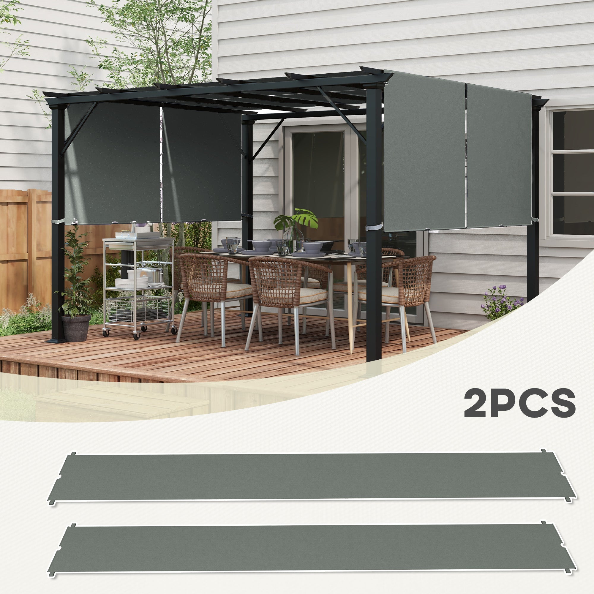 Outsunny 2 Pcs 16 x 4ft Pergola Canopy Replacement, UV Protection Pergola Shade Cover, Easy to Install, for 10 x 10ft Pergola, Dark Grey