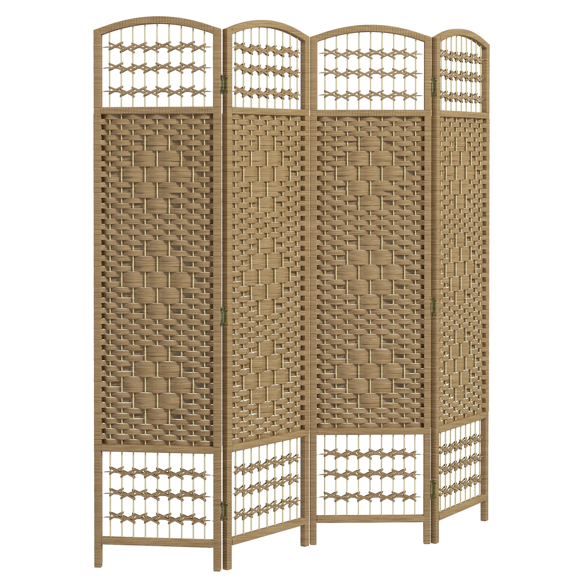HOMCOM 4 Panel Room Divider, 5.6 ft Tall Folding Privacy Screen, Wave Fiber Freestanding Partition Wall Divider for Home Office, Natural