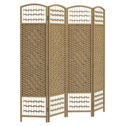 HOMCOM 4 Panel Room Divider, 5.6 ft Tall Folding Privacy Screen, Wave Fiber Freestanding Partition Wall Divider for Home Office, Natural