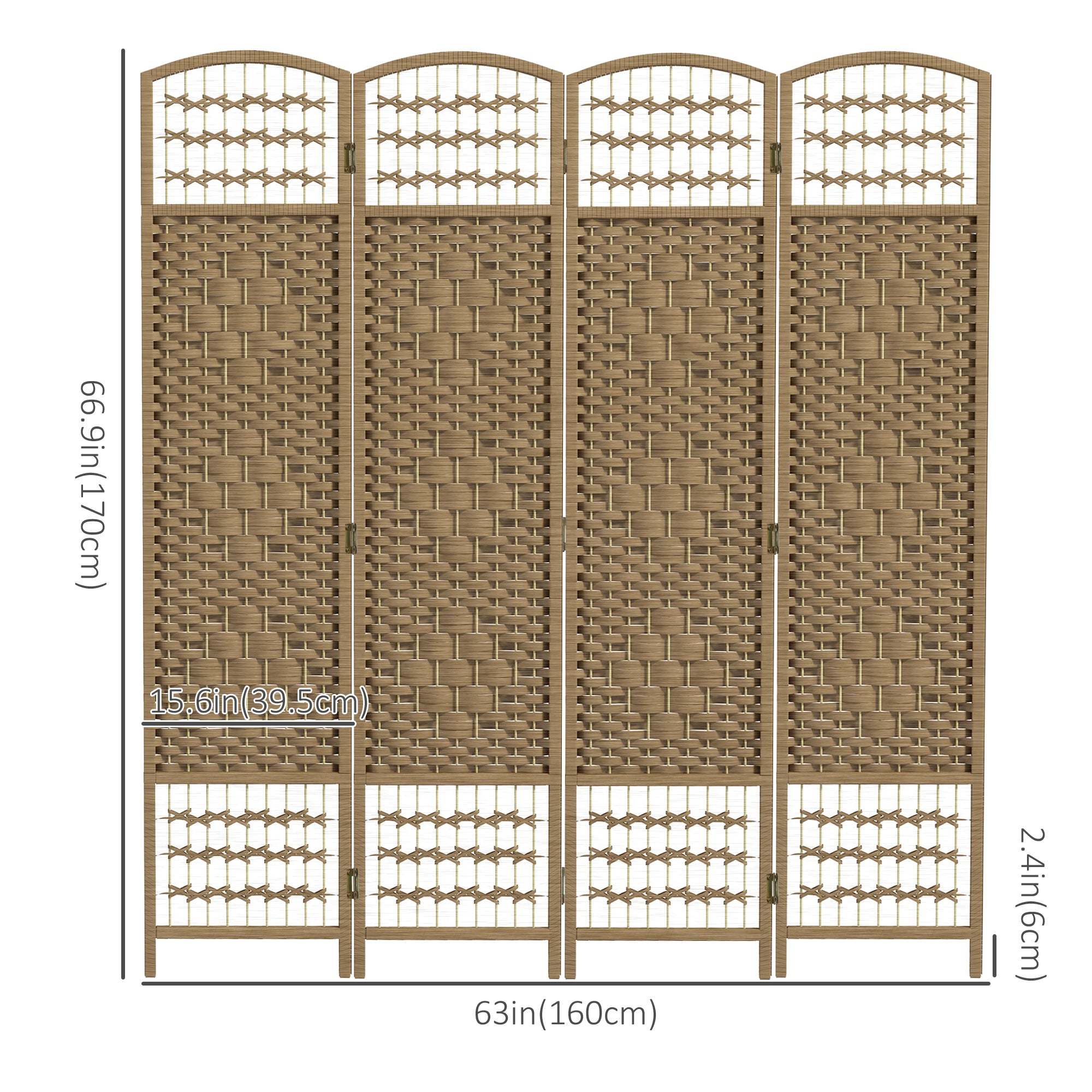 HOMCOM 4 Panel Room Divider, 5.6 ft Tall Folding Privacy Screen, Wave Fiber Freestanding Partition Wall Divider for Home Office, Natural