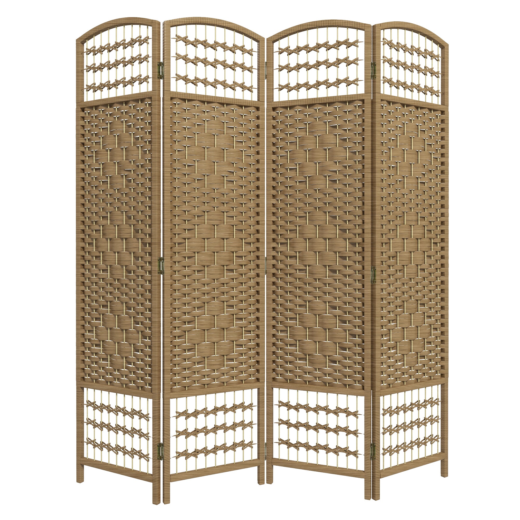 HOMCOM 4 Panel Room Divider, 5.6 ft Tall Folding Privacy Screen, Wave Fiber Freestanding Partition Wall Divider for Home Office, Natural