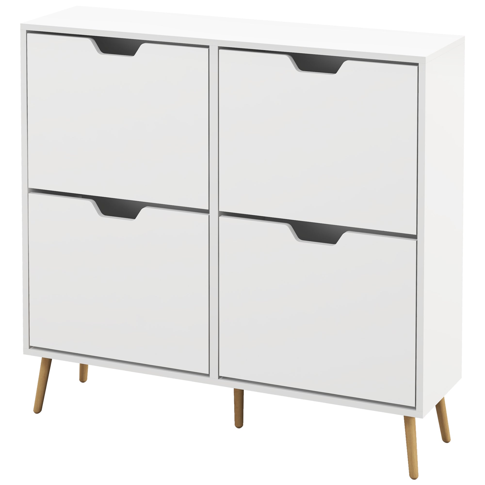 HOMCOM Modern Shoe Cabinet with 4 Flip Drawers and Adjustable Shelf, Hallway Shoe Cupboard Storage Organizer for 16 Pairs of Shoes, White