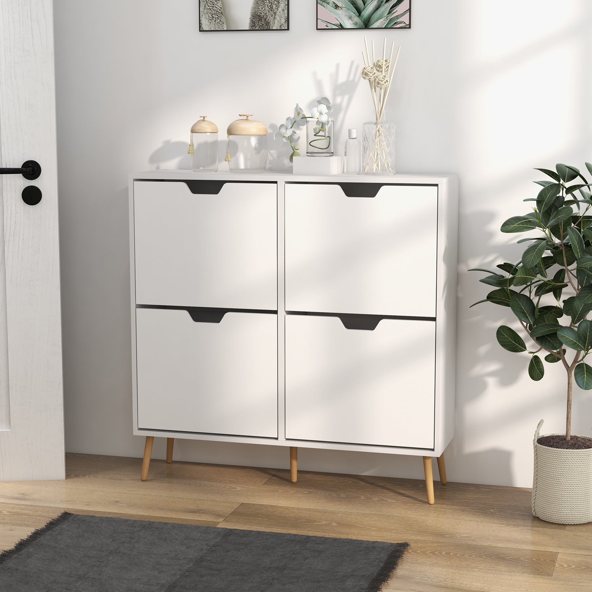 HOMCOM Modern Shoe Cabinet with 4 Flip Drawers and Adjustable Shelf, Hallway Shoe Cupboard Storage Organizer for 16 Pairs of Shoes, White