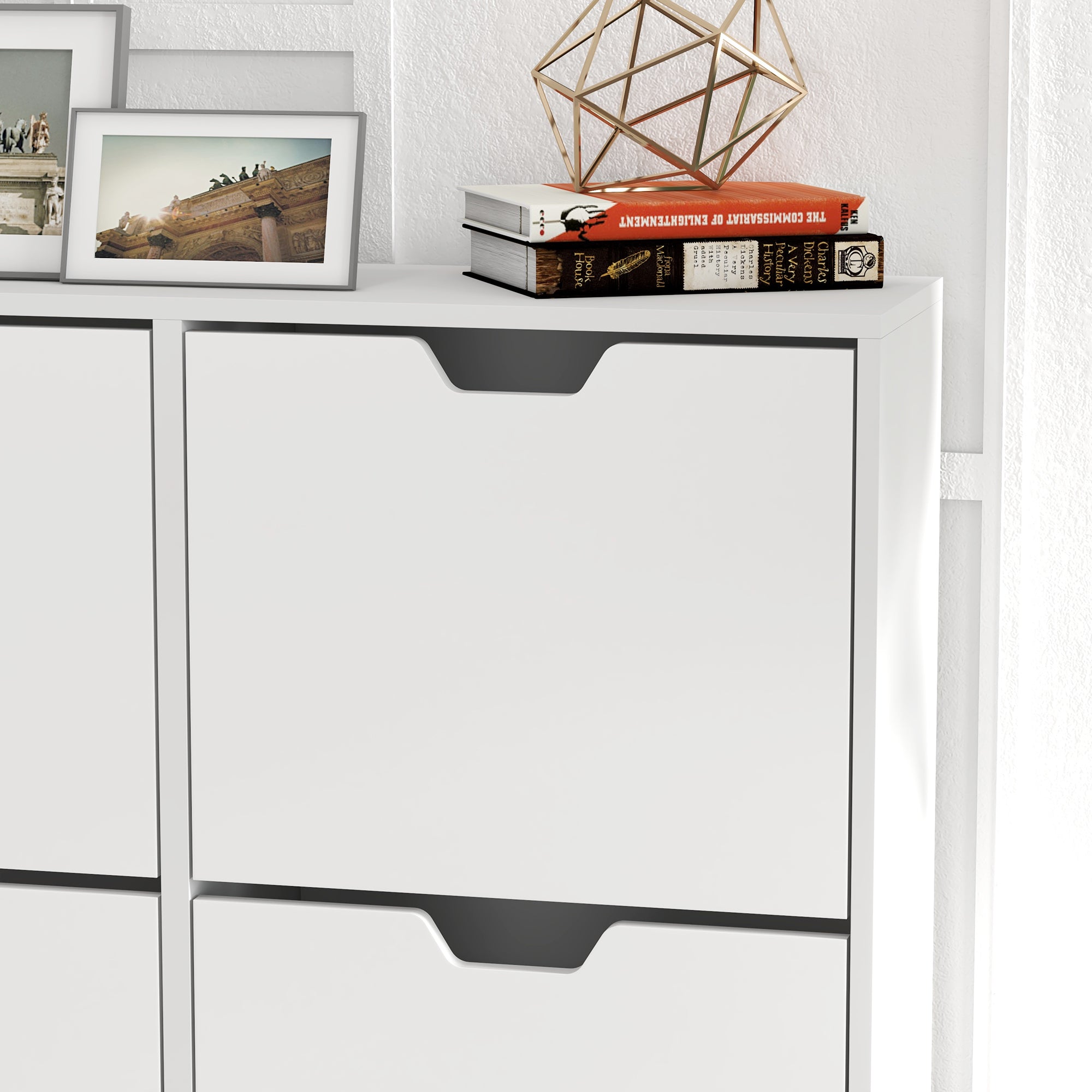 HOMCOM Modern Shoe Cabinet with 4 Flip Drawers and Adjustable Shelf, Hallway Shoe Cupboard Storage Organizer for 16 Pairs of Shoes, White