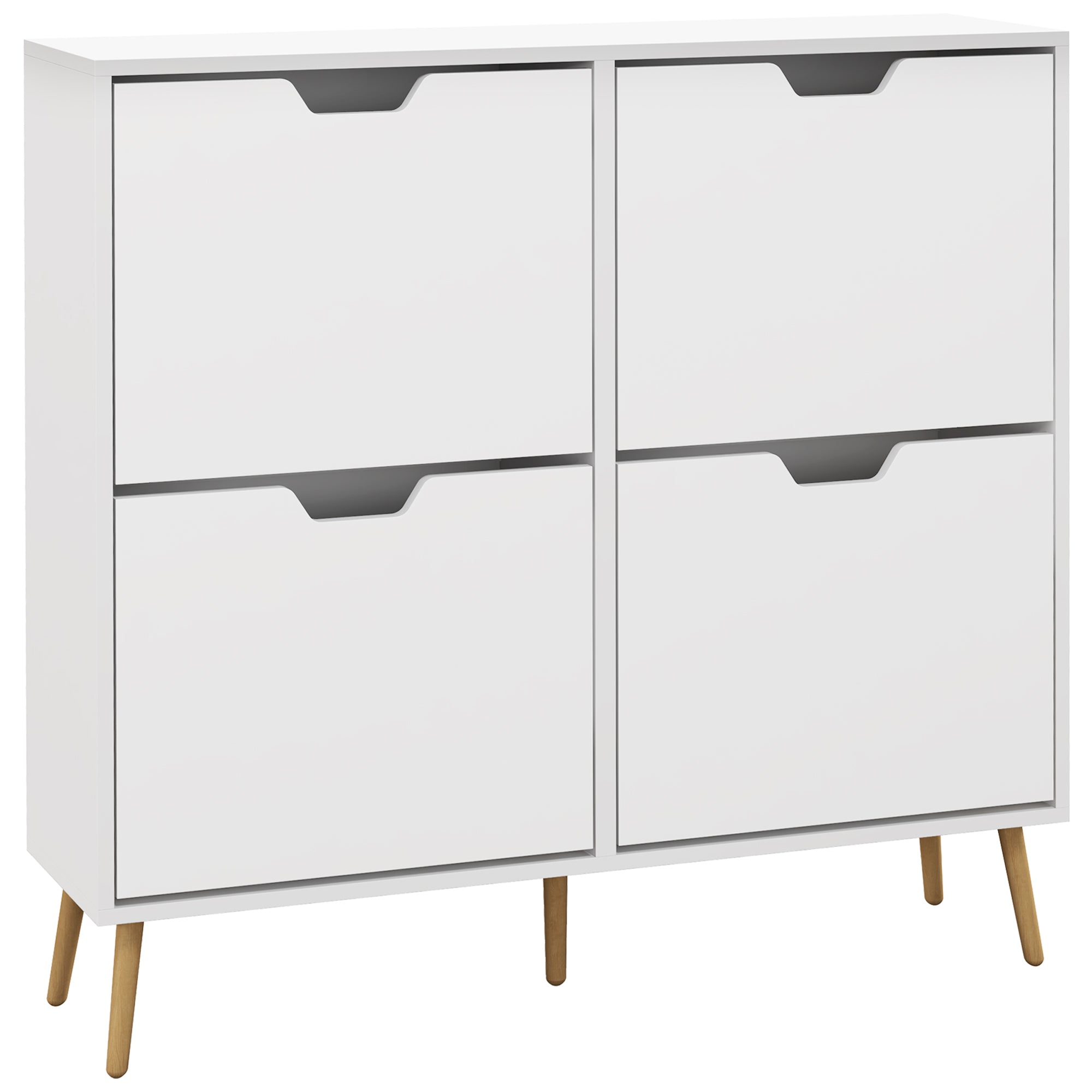 HOMCOM Modern Shoe Cabinet with 4 Flip Drawers and Adjustable Shelf, Hallway Shoe Cupboard Storage Organizer for 16 Pairs of Shoes, White