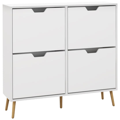 HOMCOM Modern Shoe Cabinet with 4 Flip Drawers and Adjustable Shelf, Hallway Shoe Cupboard Storage Organizer for 16 Pairs of Shoes, White