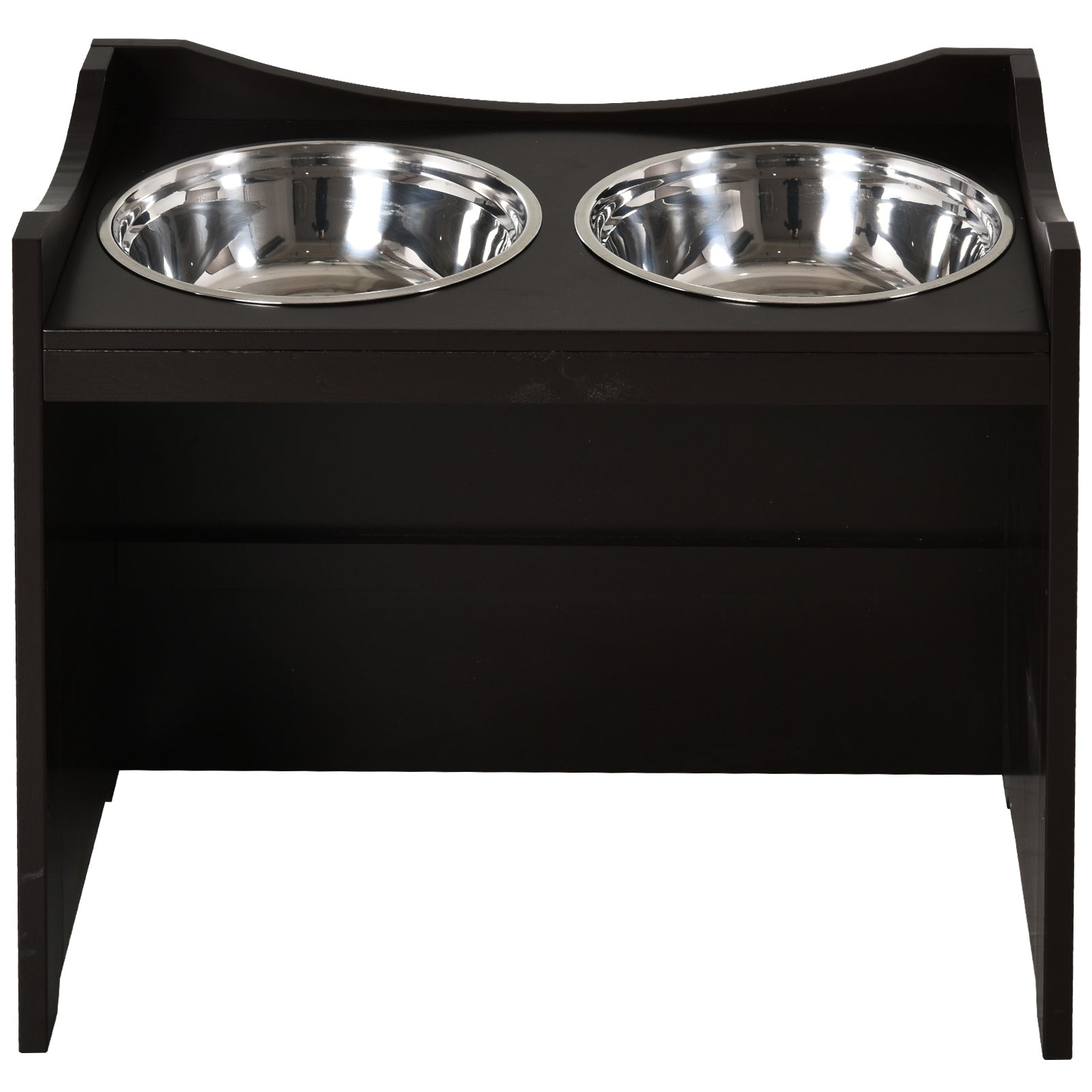 PawHut Raised Dog Bowls Adjustable Elevated Pet Feeder 2 Stainless Steel Dog Cat Bowls MDF Frame Handles, for Large Dogs, Brown