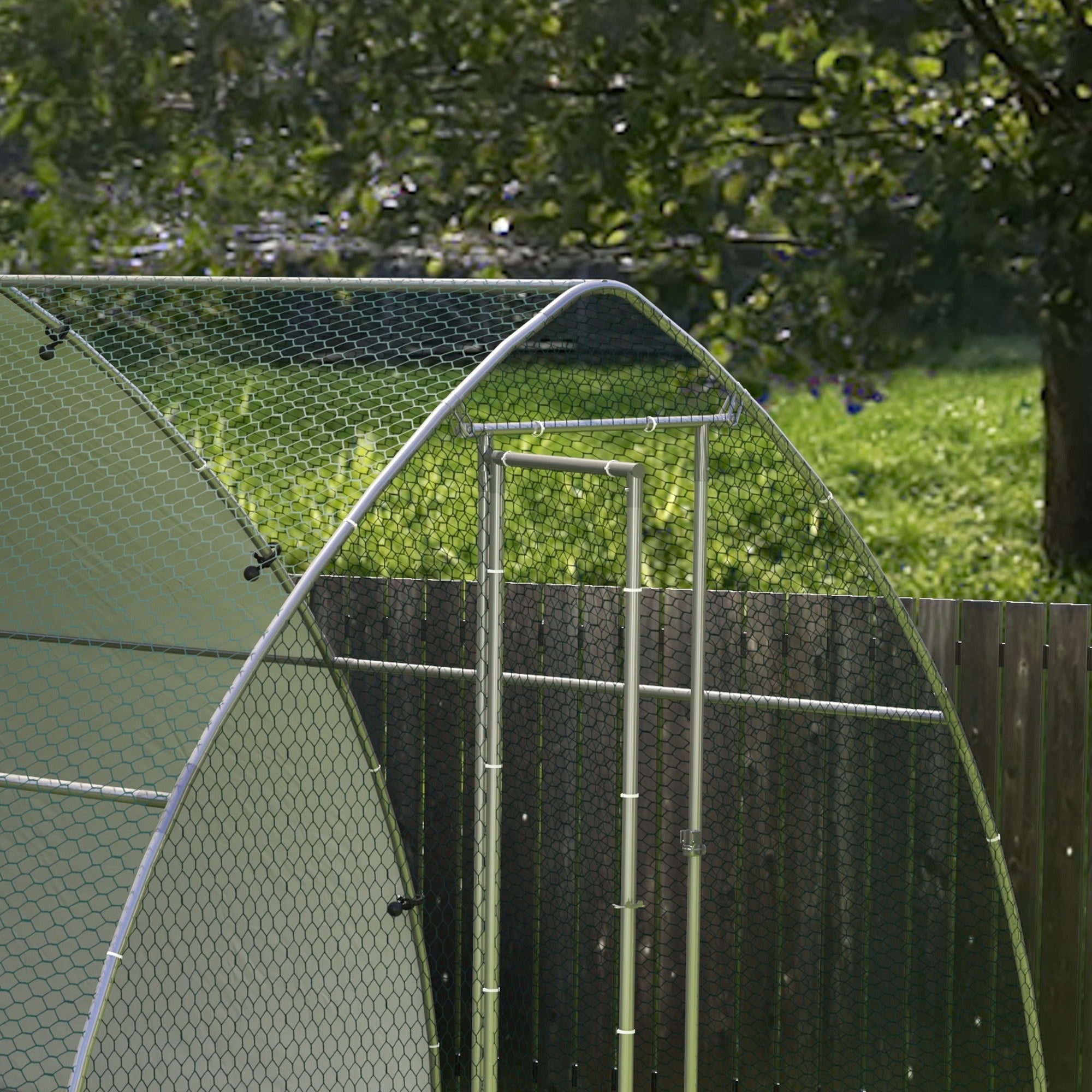 PawHut Walk In Chicken Run, Galvanised Chicken Coop Outdoor with Cover, Poultry Cage, for 8-12 Chickens, Hens, Ducks, Rabbits, 3 x 3.8 x 2.2m - Silver Tone