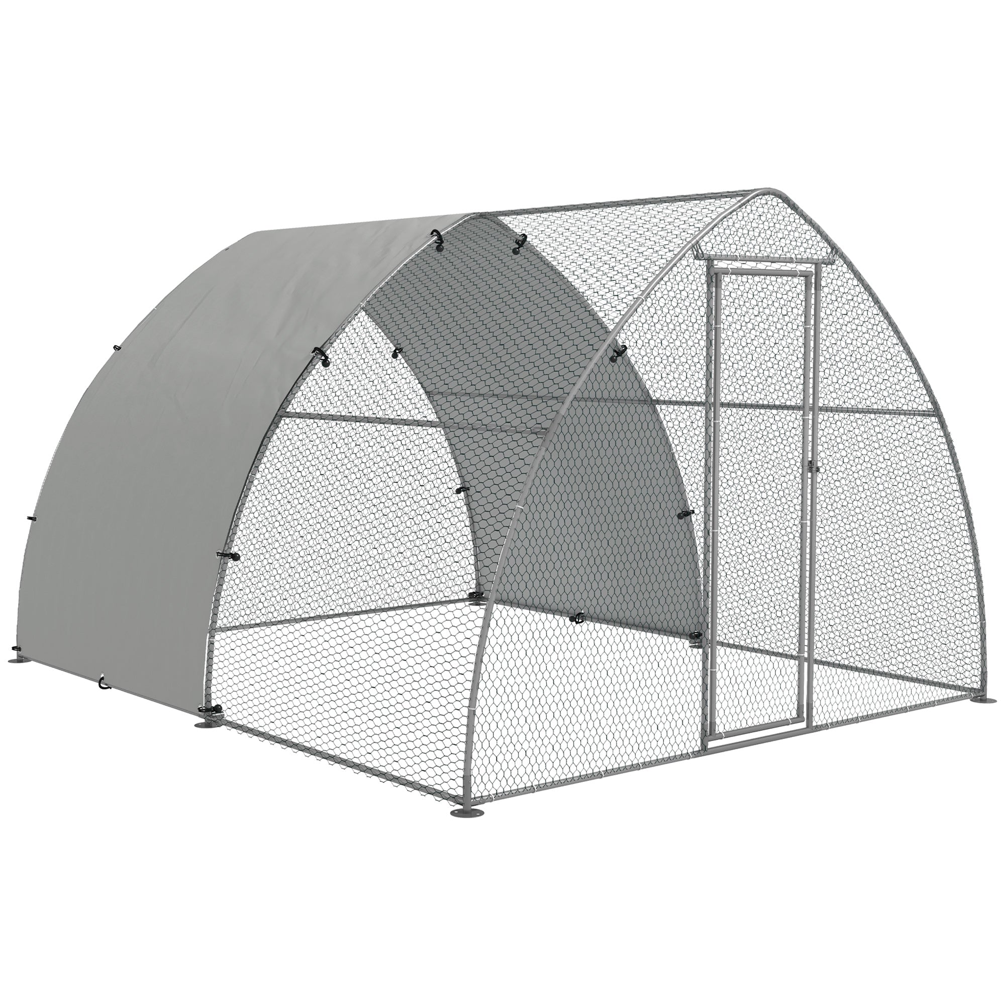 PawHut Walk In Chicken Run, Galvanised Chicken Coop Outdoor with Cover, Poultry Cage, for 8-12 Chickens, Hens, Ducks, Rabbits, 3 x 3.8 x 2.2m - Silver Tone