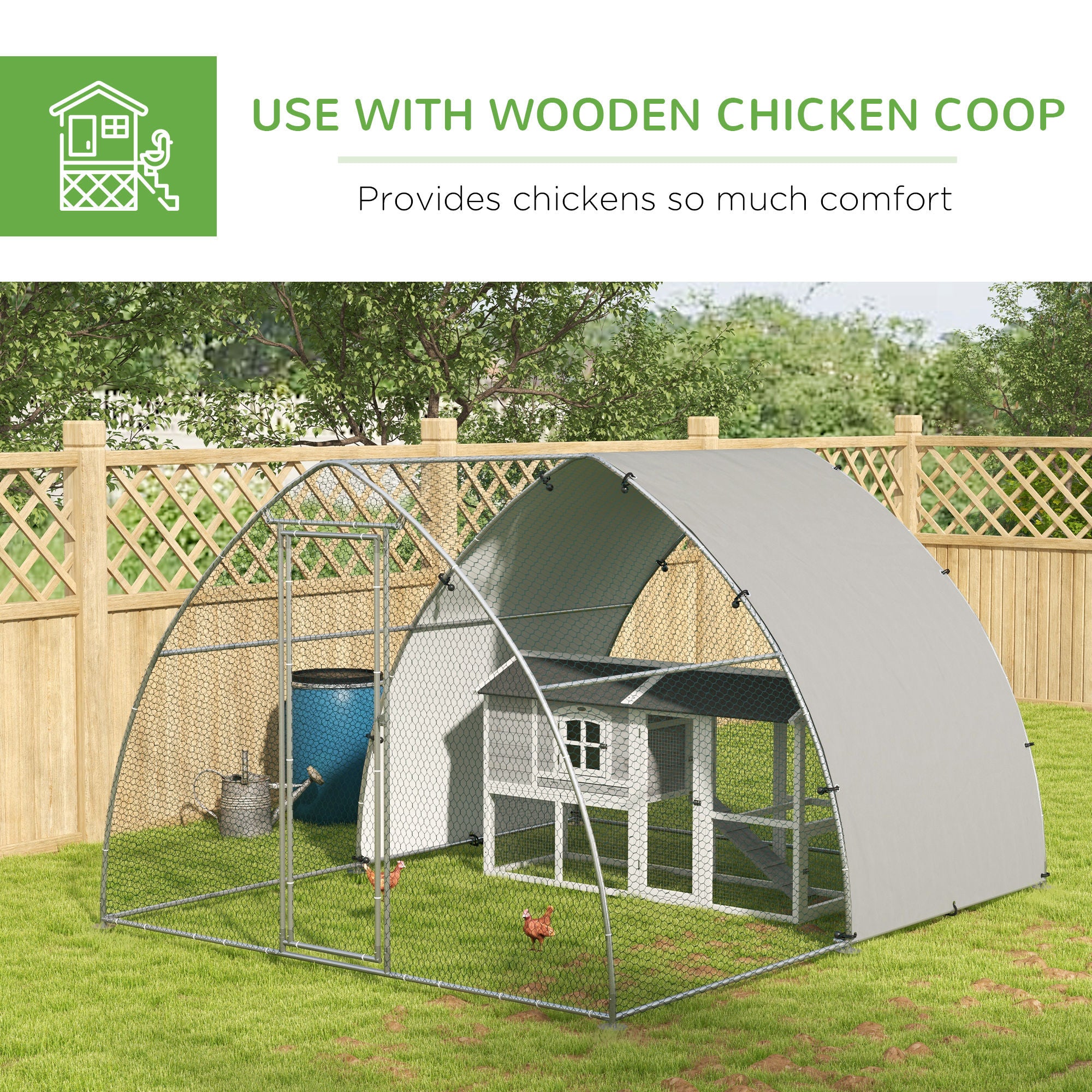 PawHut Walk In Chicken Run, Galvanised Chicken Coop Outdoor with Cover, Poultry Cage, for 8-12 Chickens, Hens, Ducks, Rabbits, 3 x 3.8 x 2.2m - Silver Tone