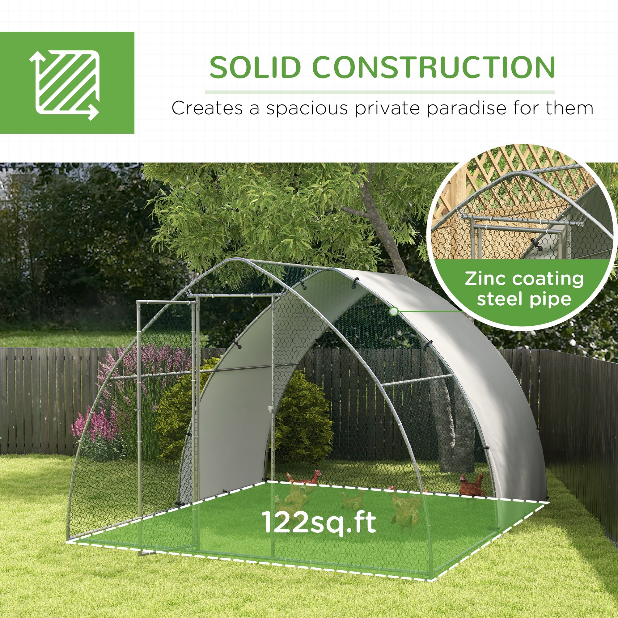 PawHut Chicken Run, Large Metal Chicken Coop with Waterproof and Anti-UV Cover, Walk in Poultry Cage Outdoor for 8-12 Chickens, Ducks, Hens, Rabbits, 10' x 12.3' x 7.2'