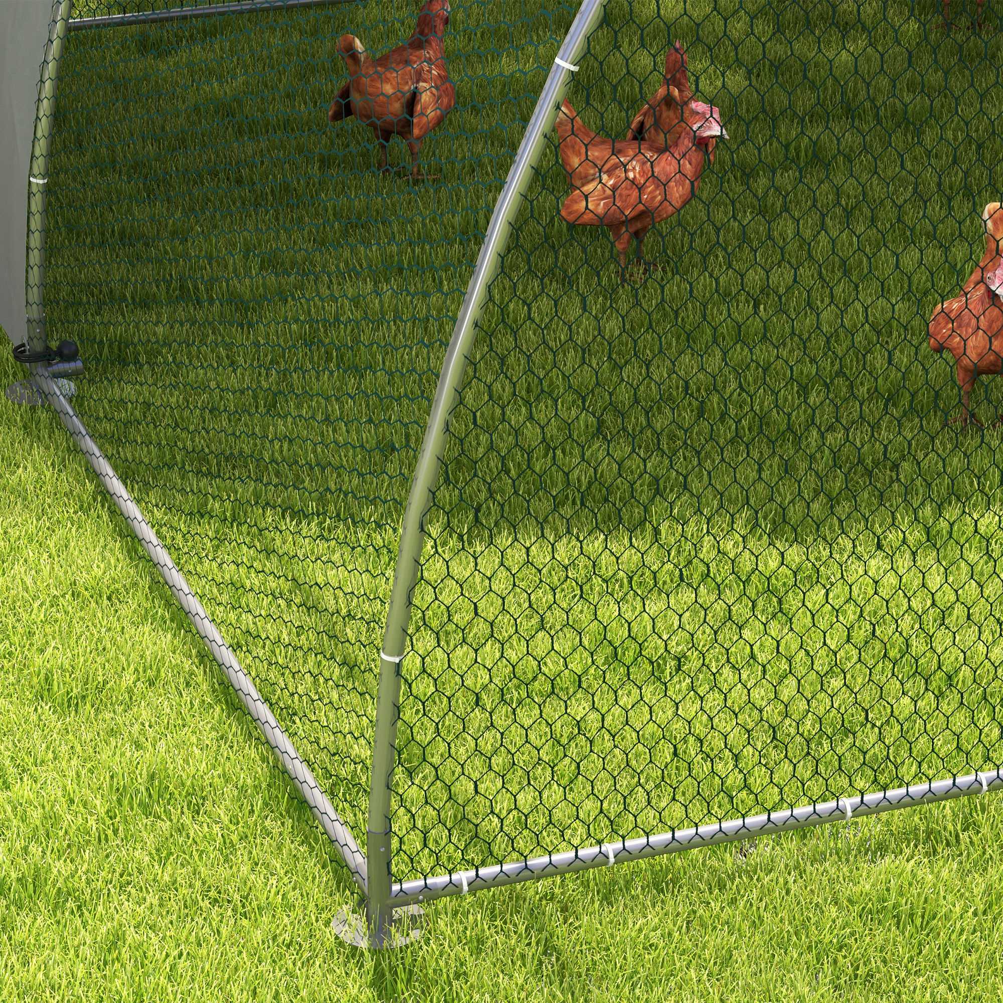PawHut Chicken Run, Large Metal Chicken Coop with Waterproof and Anti-UV Cover, Walk in Poultry Cage Outdoor for 8-12 Chickens, Ducks, Hens, Rabbits, 10' x 12.3' x 7.2'