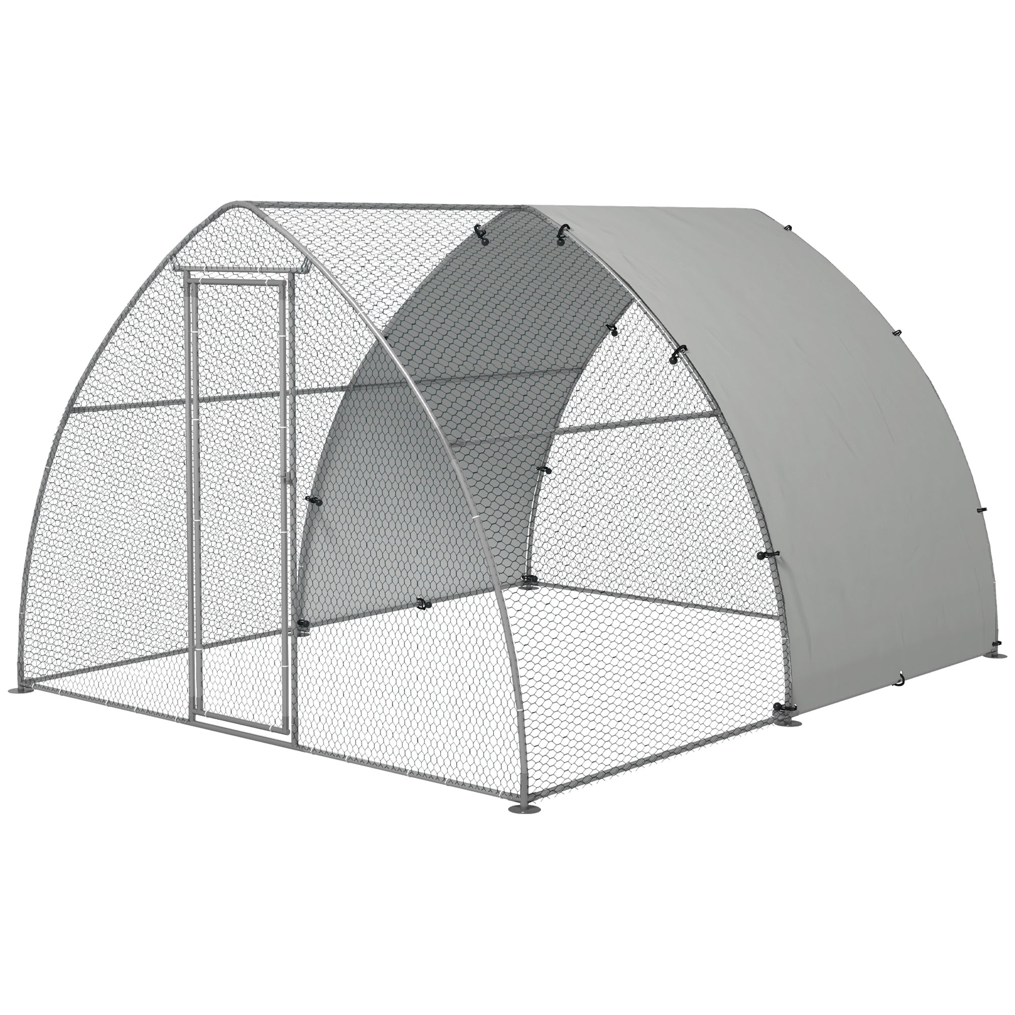 PawHut Walk In Chicken Run, Galvanised Chicken Coop Outdoor with Cover, Poultry Cage, for 8-12 Chickens, Hens, Ducks, Rabbits, 3 x 3.8 x 2.2m - Silver Tone