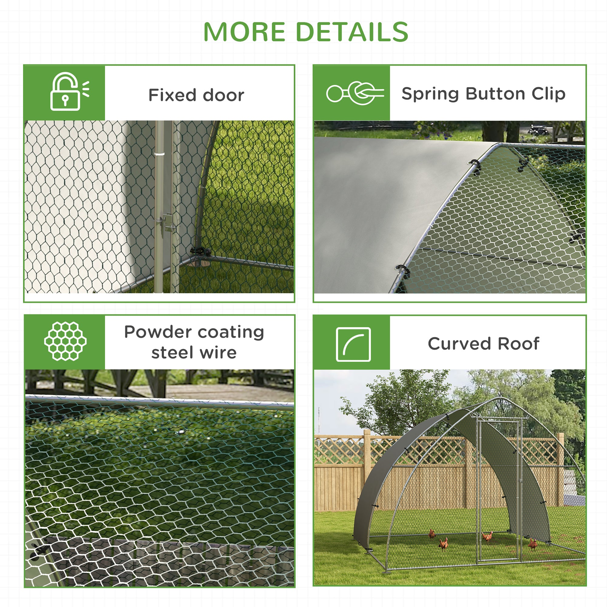 PawHut Walk In Chicken Run, Galvanised Chicken Coop Outdoor with Cover, Poultry Cage, for 8-12 Chickens, Hens, Ducks, Rabbits, 3 x 3.8 x 2.2m - Silver Tone
