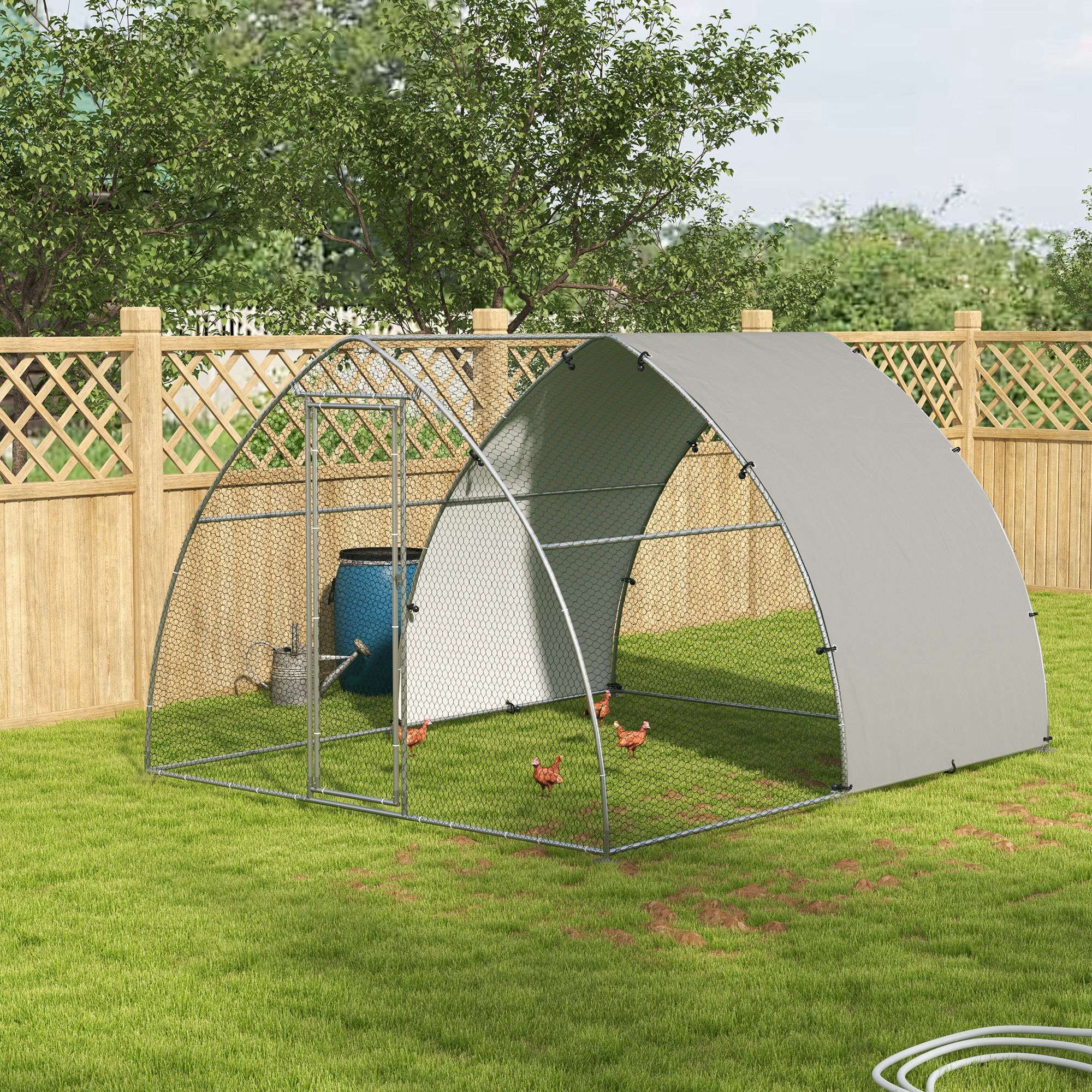 PawHut Chicken Run, Large Metal Chicken Coop with Waterproof and Anti-UV Cover, Walk in Poultry Cage Outdoor for 8-12 Chickens, Ducks, Hens, Rabbits, 10' x 12.3' x 7.2'