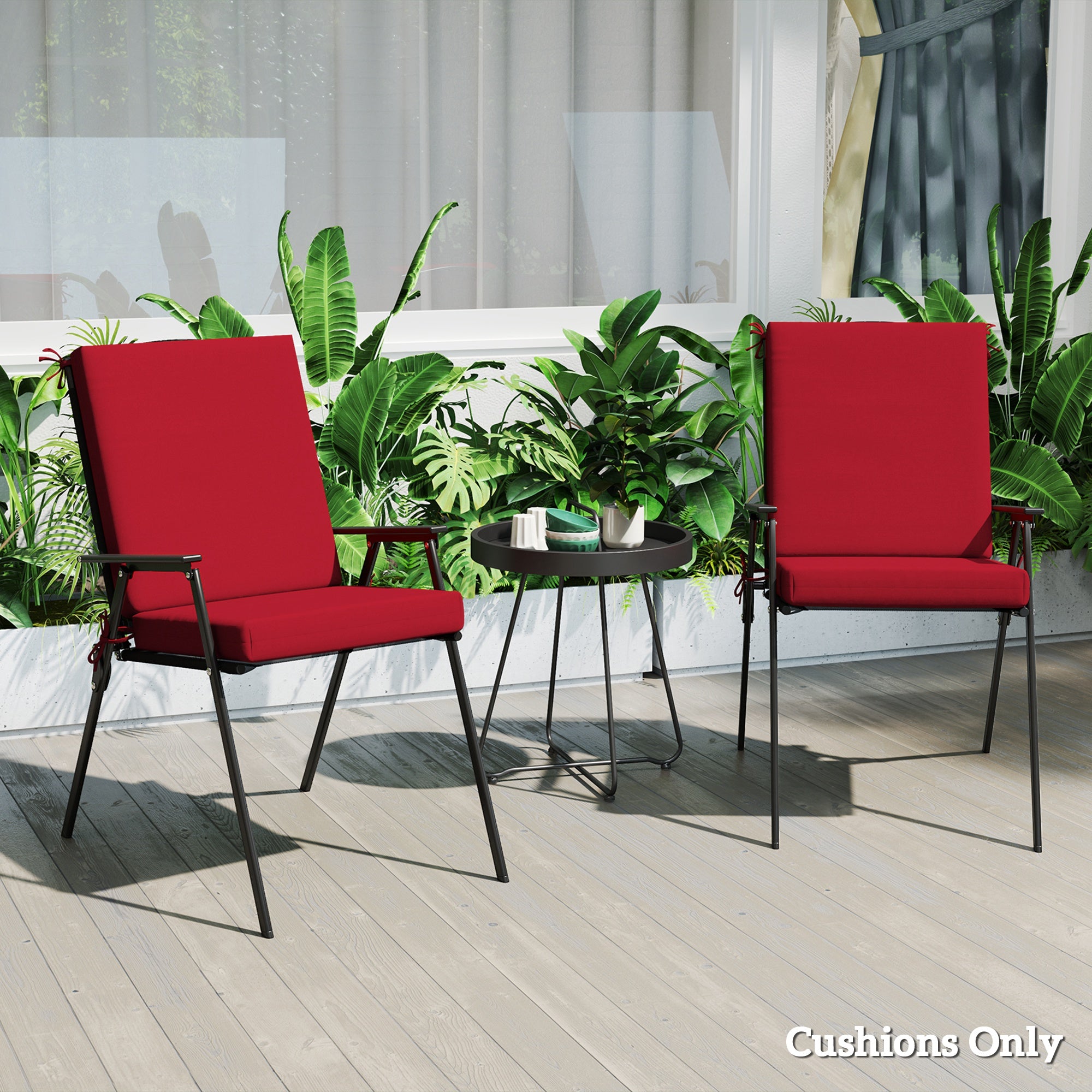 Outsunny Outdoor Chair Cushions Set of 2 for Dining Chairs, Water-Repellent and Fade-Resistant Yarn-Dyed Polyester, Outdoor Seat Cushions with Back Cushions and Ties, Wine Red