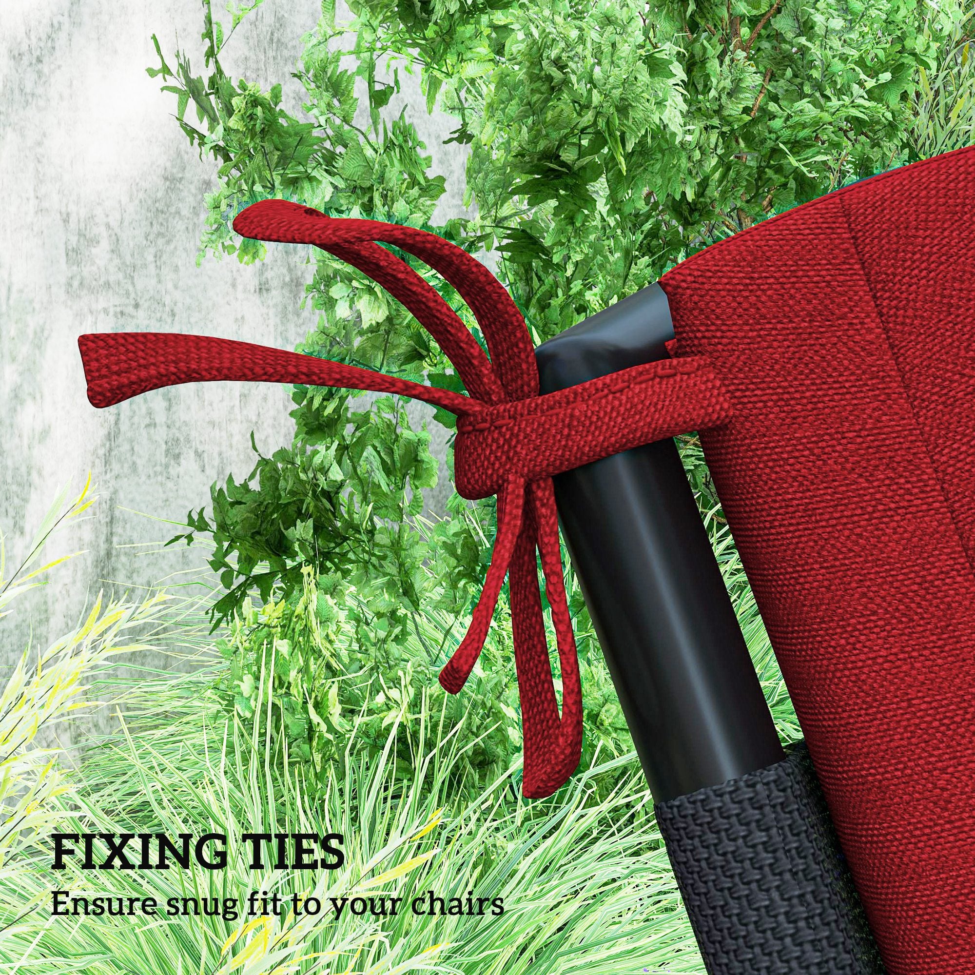 Outsunny Outdoor Chair Cushions Set of 2 for Dining Chairs, Water-Repellent and Fade-Resistant Yarn-Dyed Polyester, Outdoor Seat Cushions with Back Cushions and Ties, Wine Red