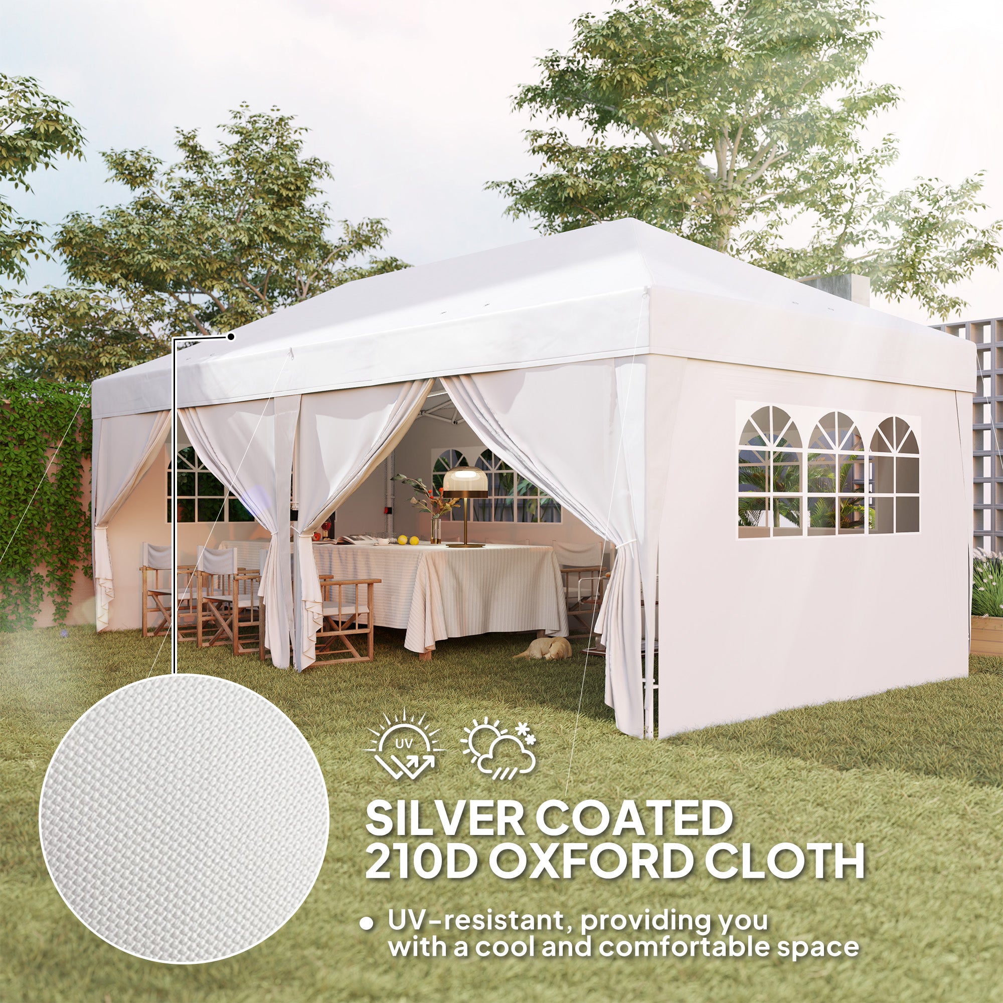 Outsunny 10' x 20' Pop Up Canopy with 6 Walls, Outdoor Easy Up Canopy Party Tent with Steel Frame, Drainage Holes, Instant Garden Shade Shelter with Carrying Bag, White