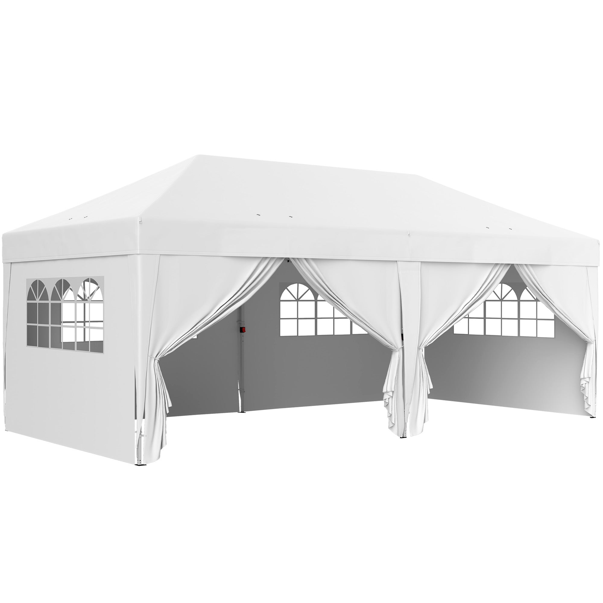 Outsunny 10' x 20' Pop Up Canopy with 6 Walls, Outdoor Easy Up Canopy Party Tent with Steel Frame, Drainage Holes, Instant Garden Shade Shelter with Carrying Bag, White